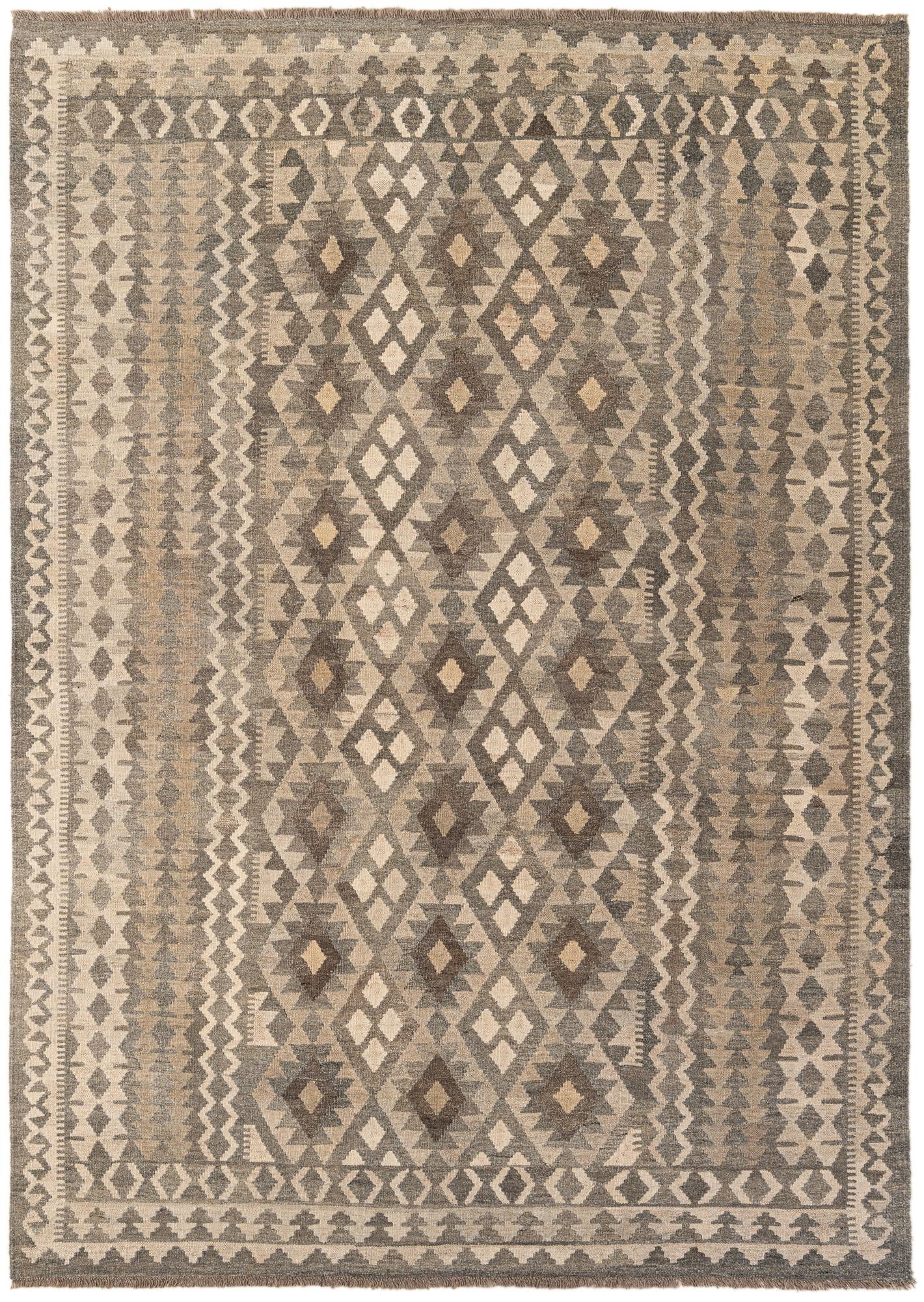 6' 10 x 9' 7 Hand Woven Kilim Maymana Wool Rug