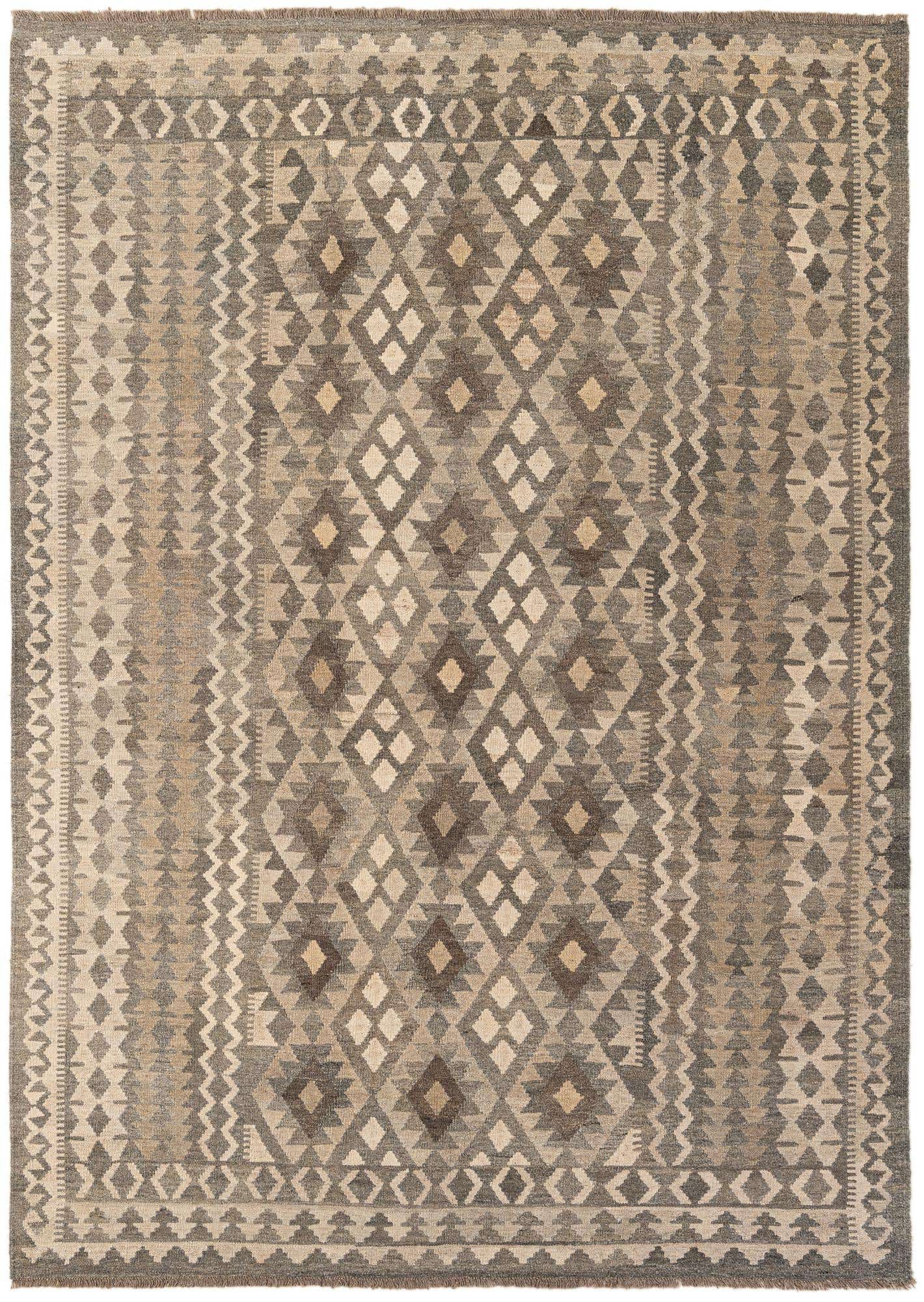 6' 10 x 9' 7 Hand Woven Kilim Maymana Wool Rug