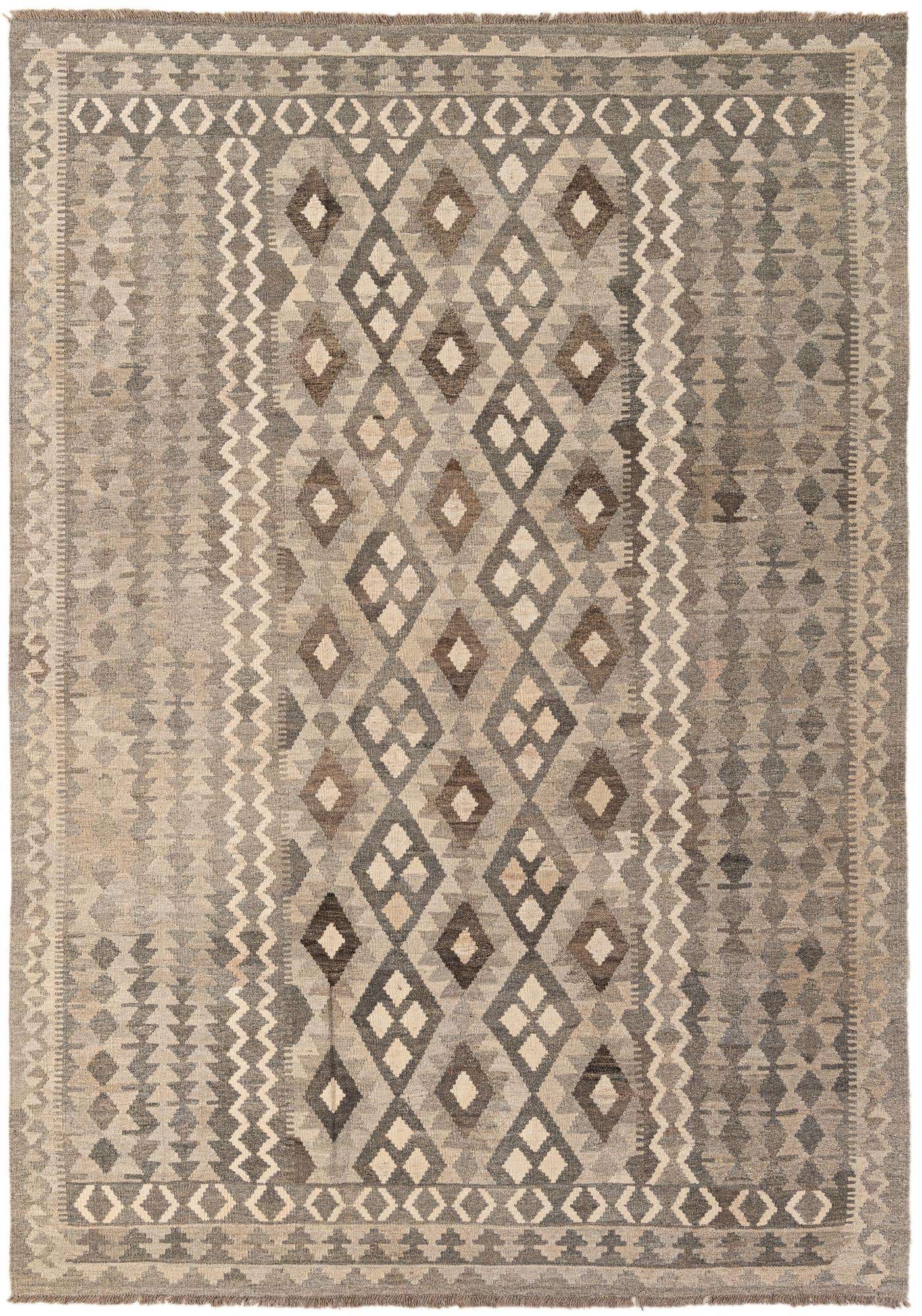 6' 10 x 9' 7 Hand Woven Kilim Maymana Wool Rug