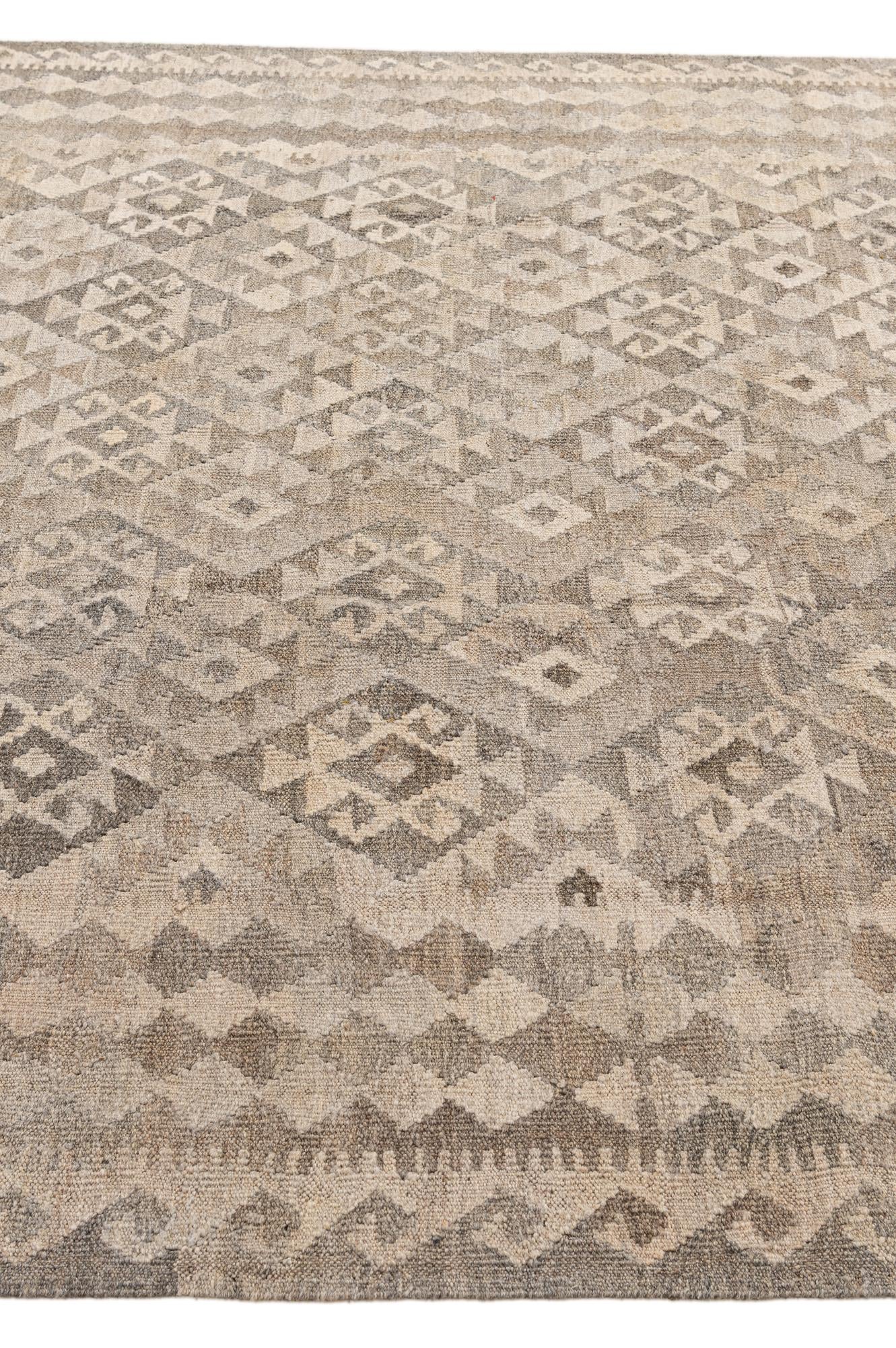 6' 11 x 9' 9 Hand Woven Kilim Maymana Wool Rug