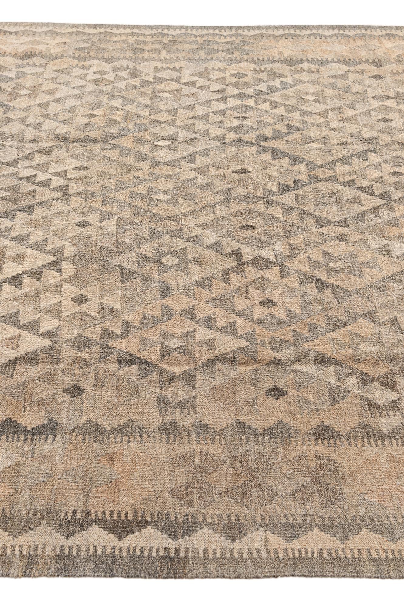6' 7 x 9' 7 Hand Woven Kilim Maymana Wool Rug