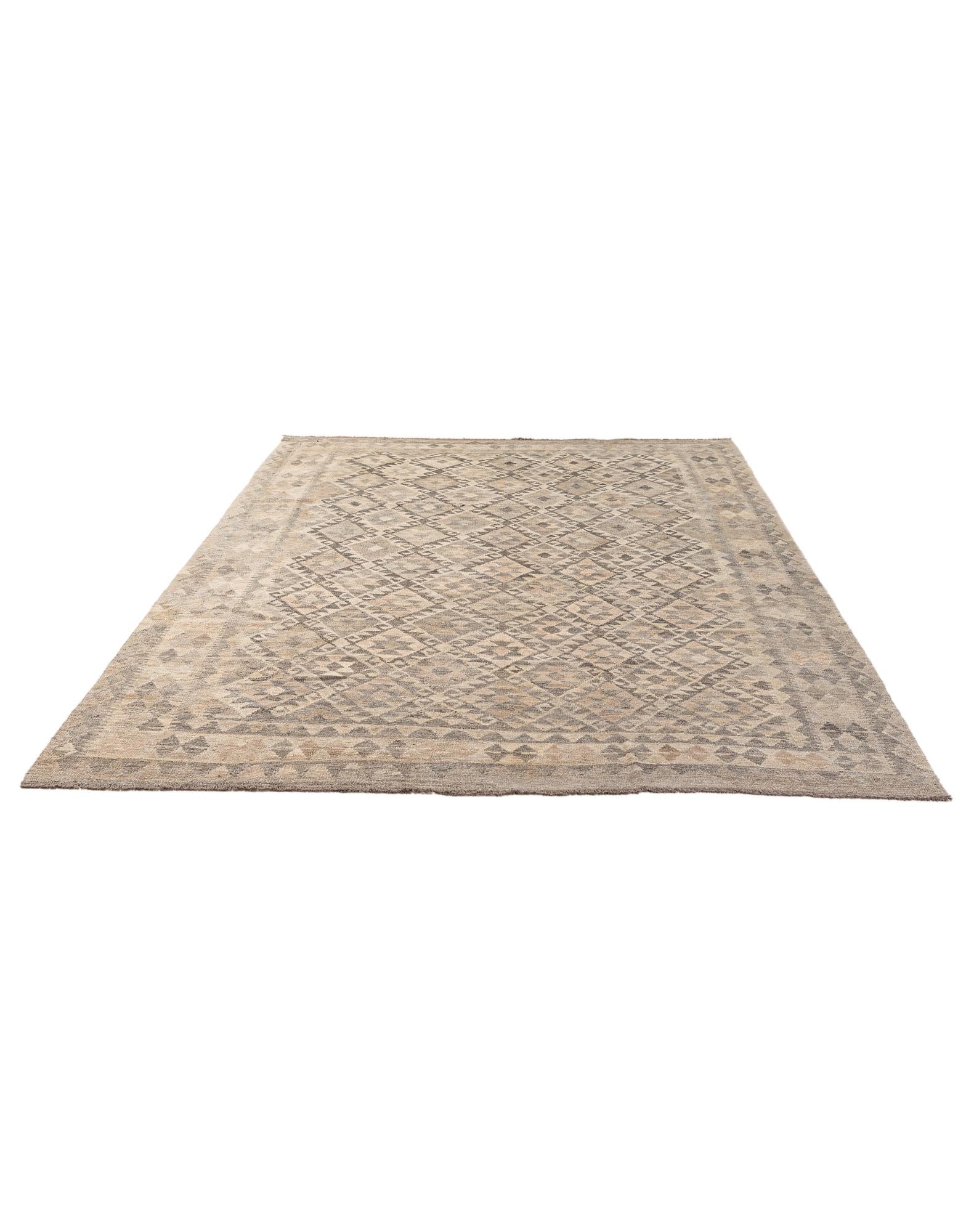 6' 11 x 9' 8 Hand Woven Kilim Maymana Wool Rug