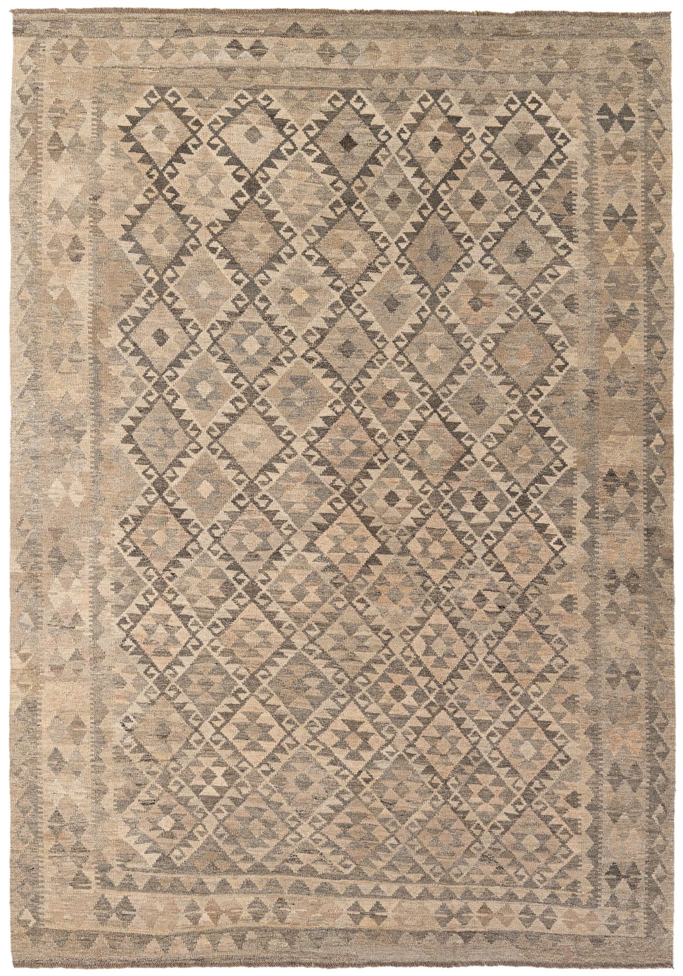 6' 11 x 9' 8 Hand Woven Kilim Maymana Wool Rug