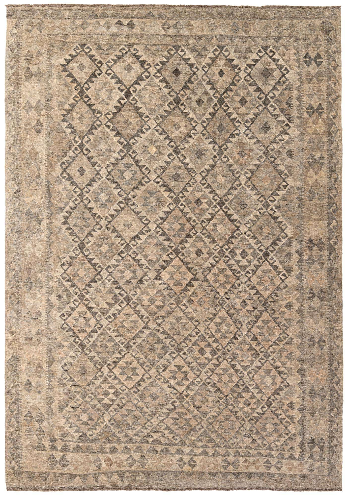 6' 11 x 9' 8 Hand Woven Kilim Maymana Wool Rug