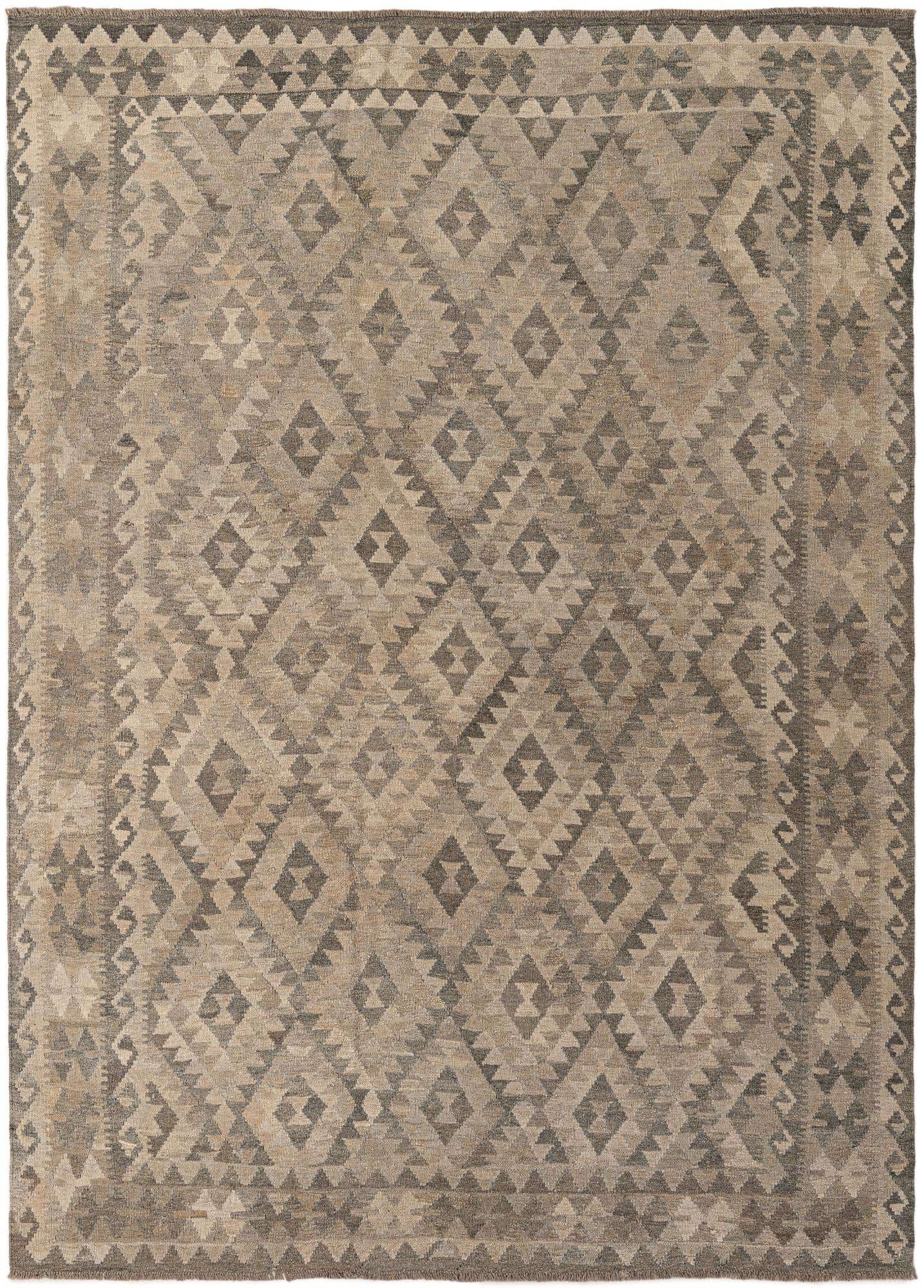 6' 11 x 9' 8 Hand Woven Kilim Maymana Wool Rug
