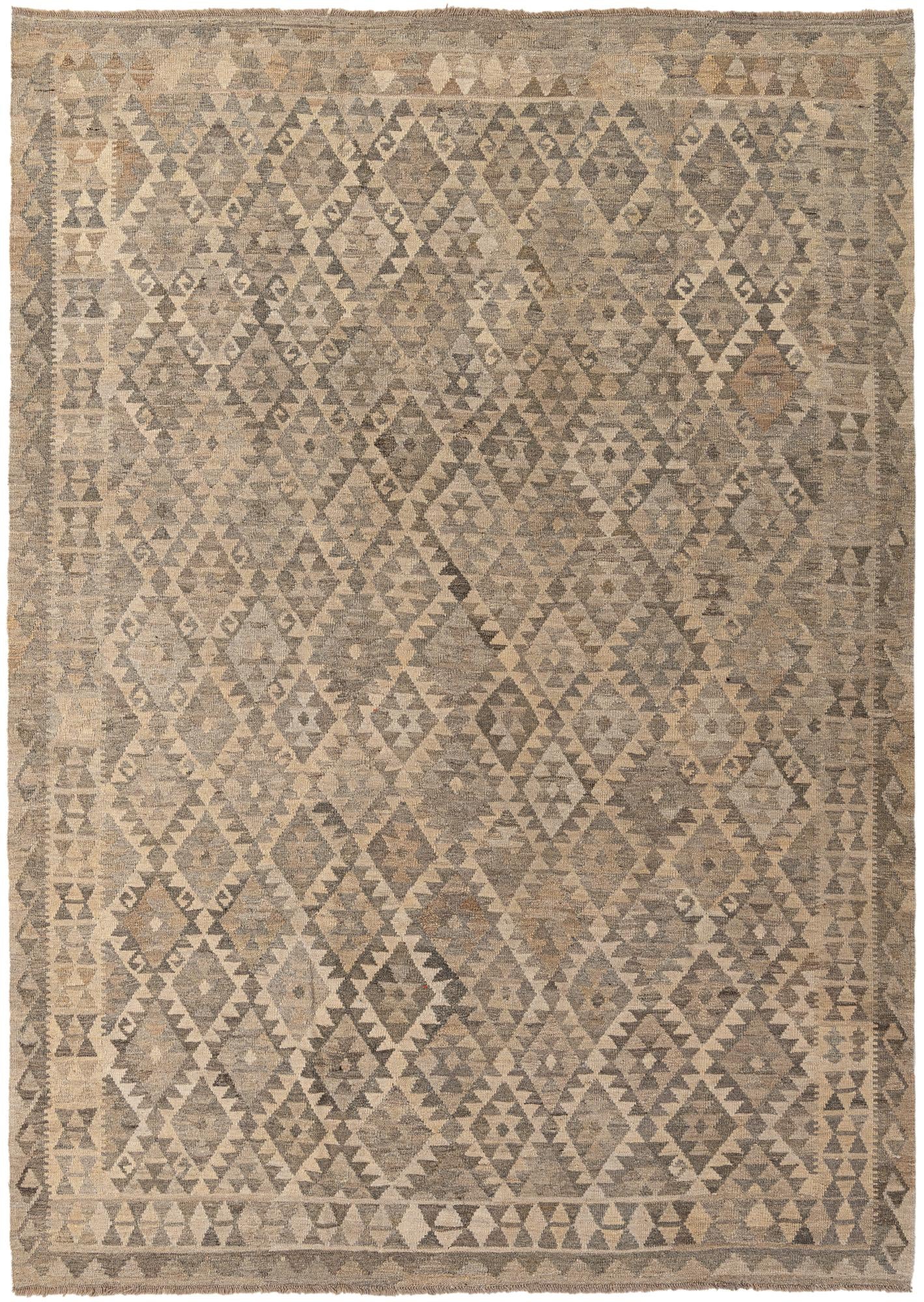 6' 10 x 9' 7 Hand Woven Kilim Maymana Wool Rug