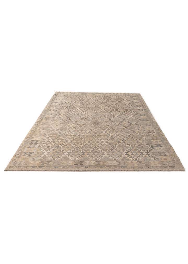 6' 9 x 9' 8 Hand Woven Kilim Maymana Wool Rug