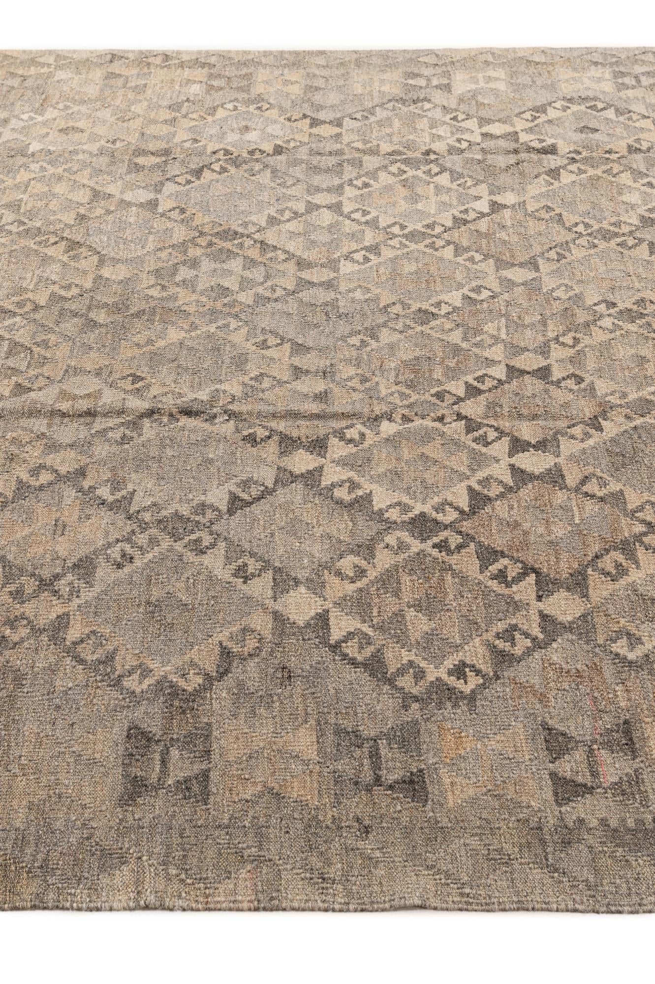6' 9 x 9' 8 Hand Woven Kilim Maymana Wool Rug