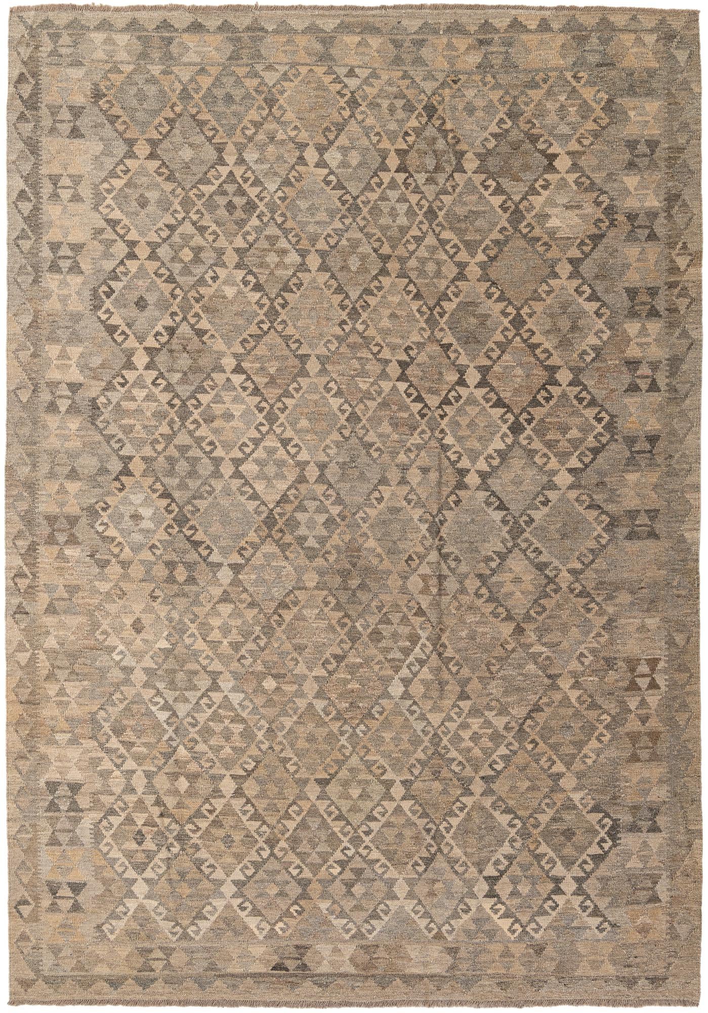 6' 9 x 9' 8 Hand Woven Kilim Maymana Wool Rug