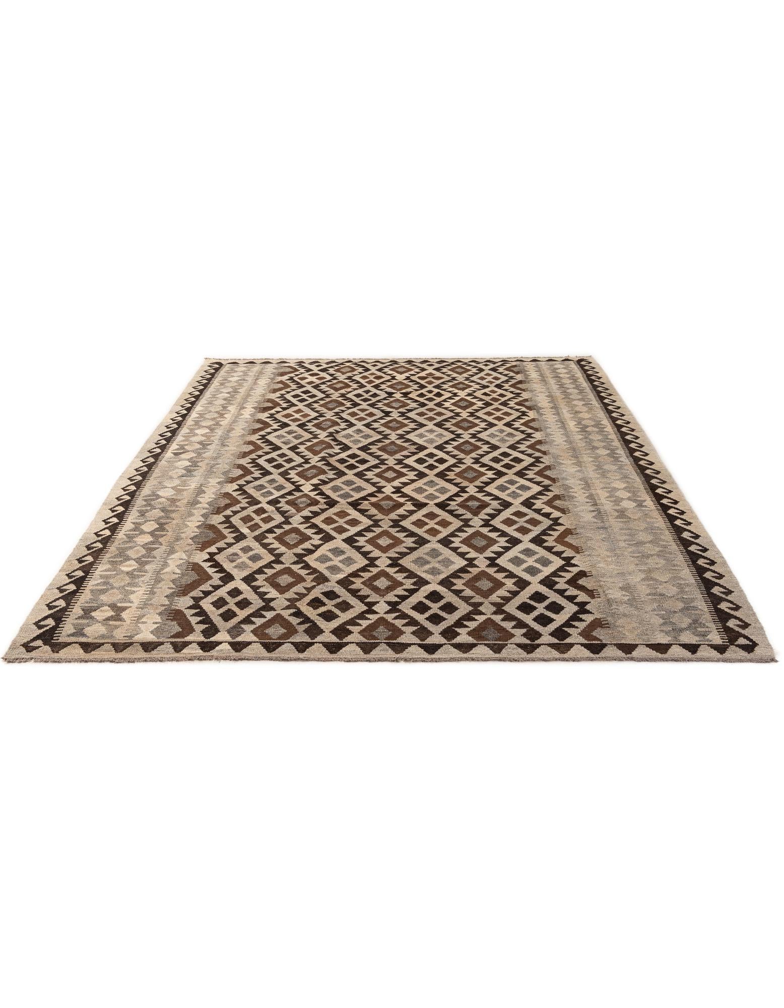 6' 10 x 9' 8 Hand Woven Kilim Maymana Wool Rug