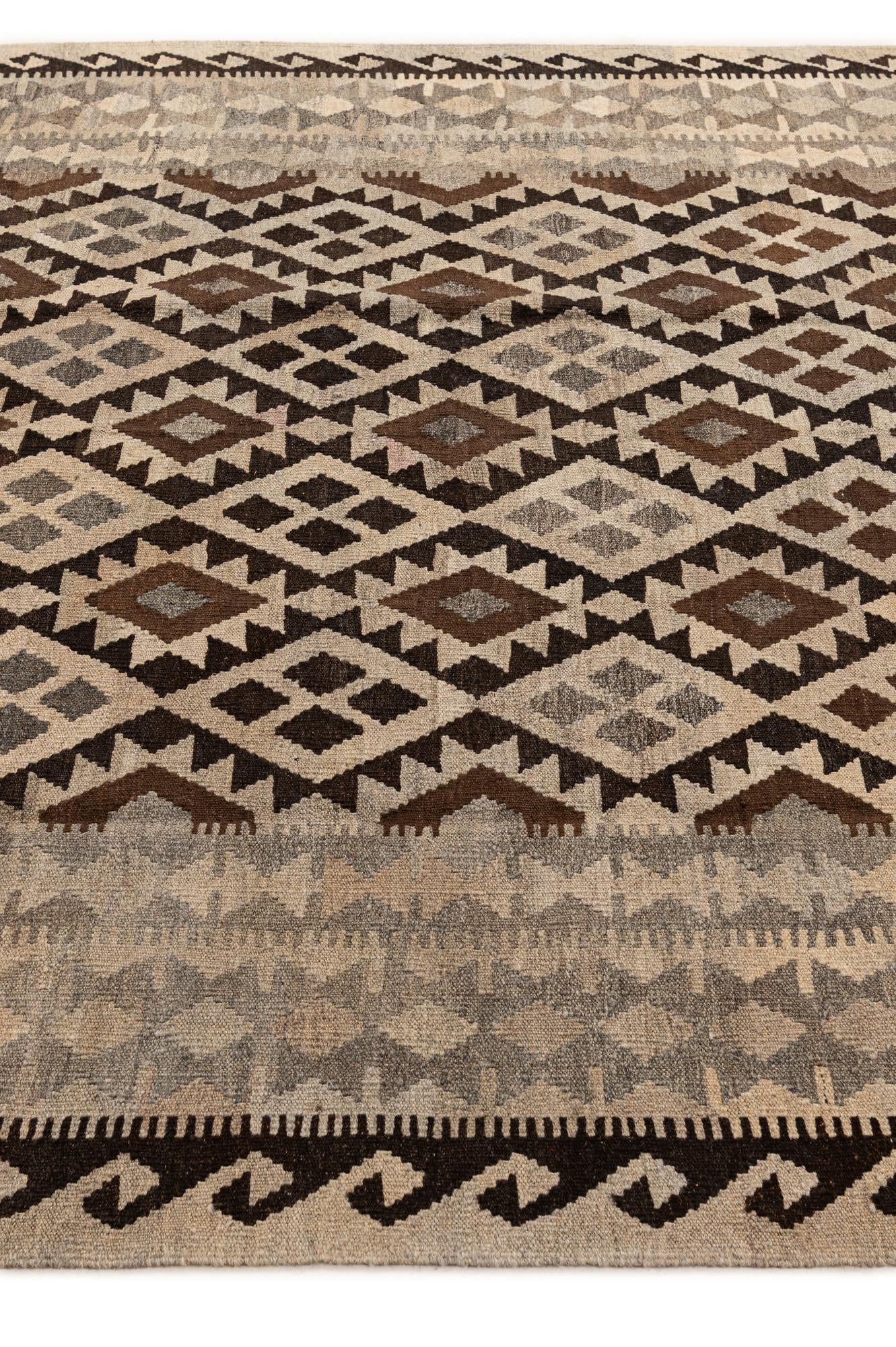 6' 10 x 9' 8 Hand Woven Kilim Maymana Wool Rug