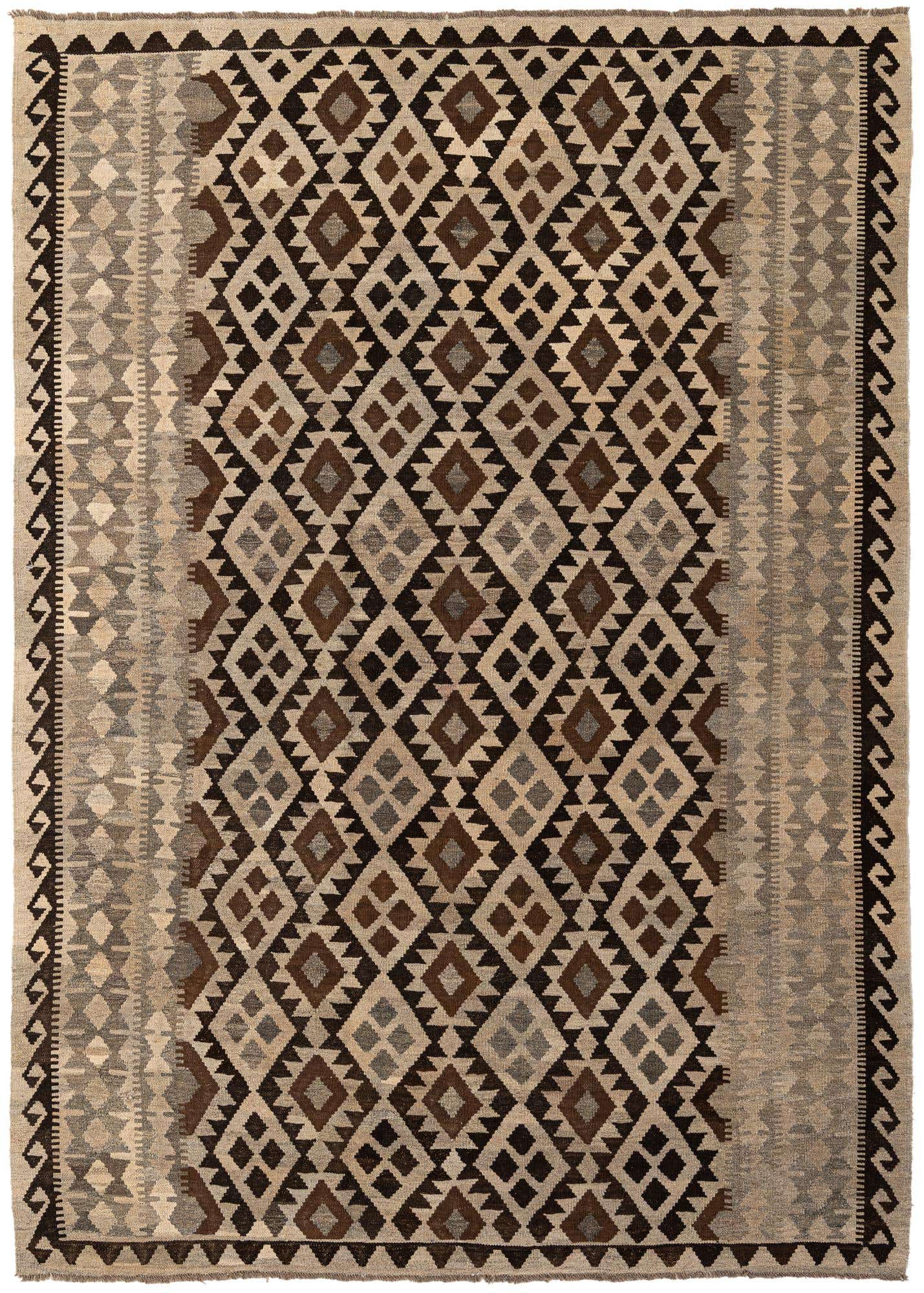 6' 10 x 9' 8 Hand Woven Kilim Maymana Wool Rug