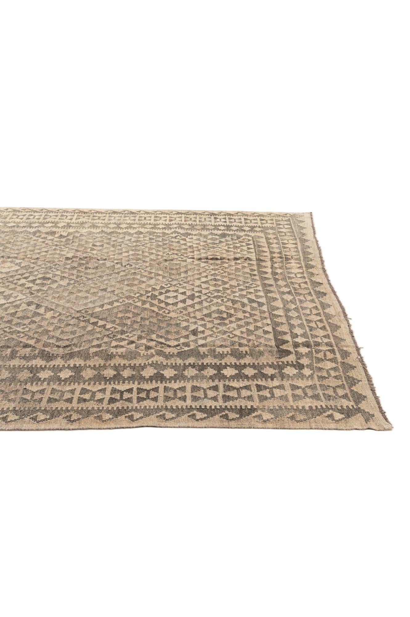 6' 10 x 9' 8 Hand Woven Kilim Maymana Wool Rug