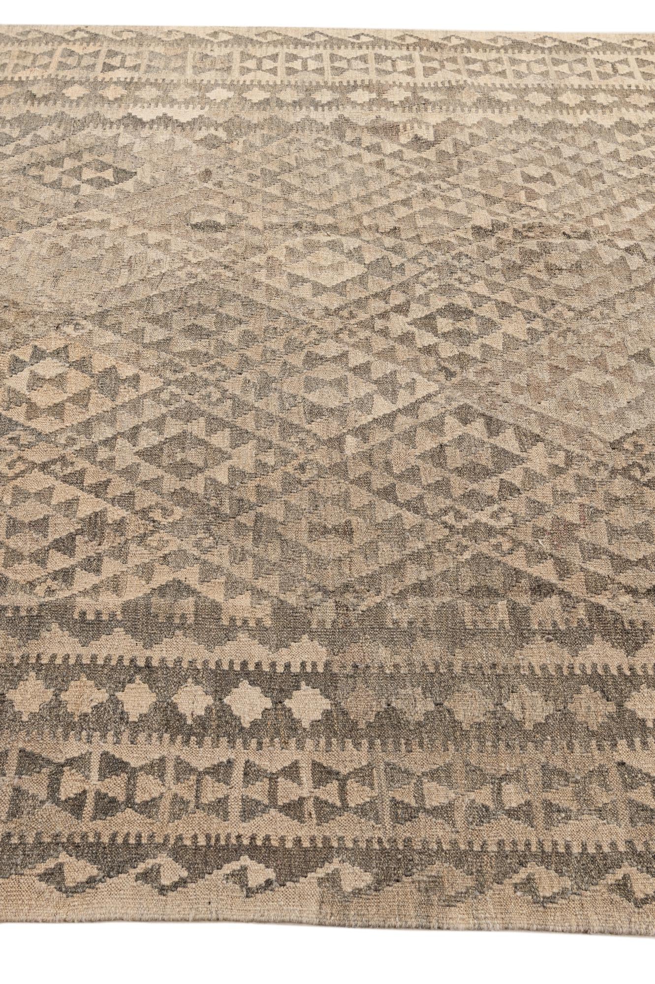 6' 10 x 9' 8 Hand Woven Kilim Maymana Wool Rug
