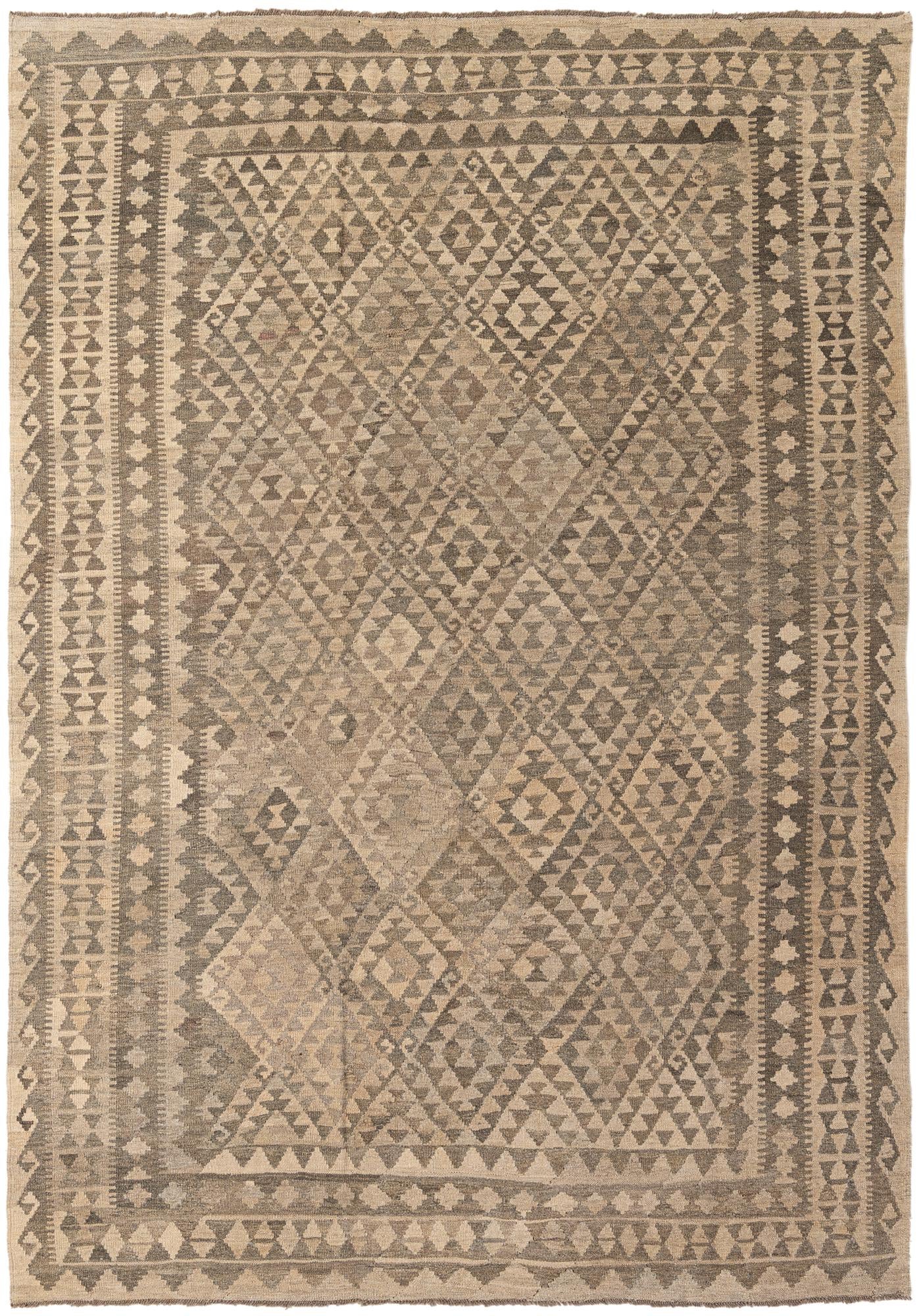 6' 10 x 9' 8 Hand Woven Kilim Maymana Wool Rug