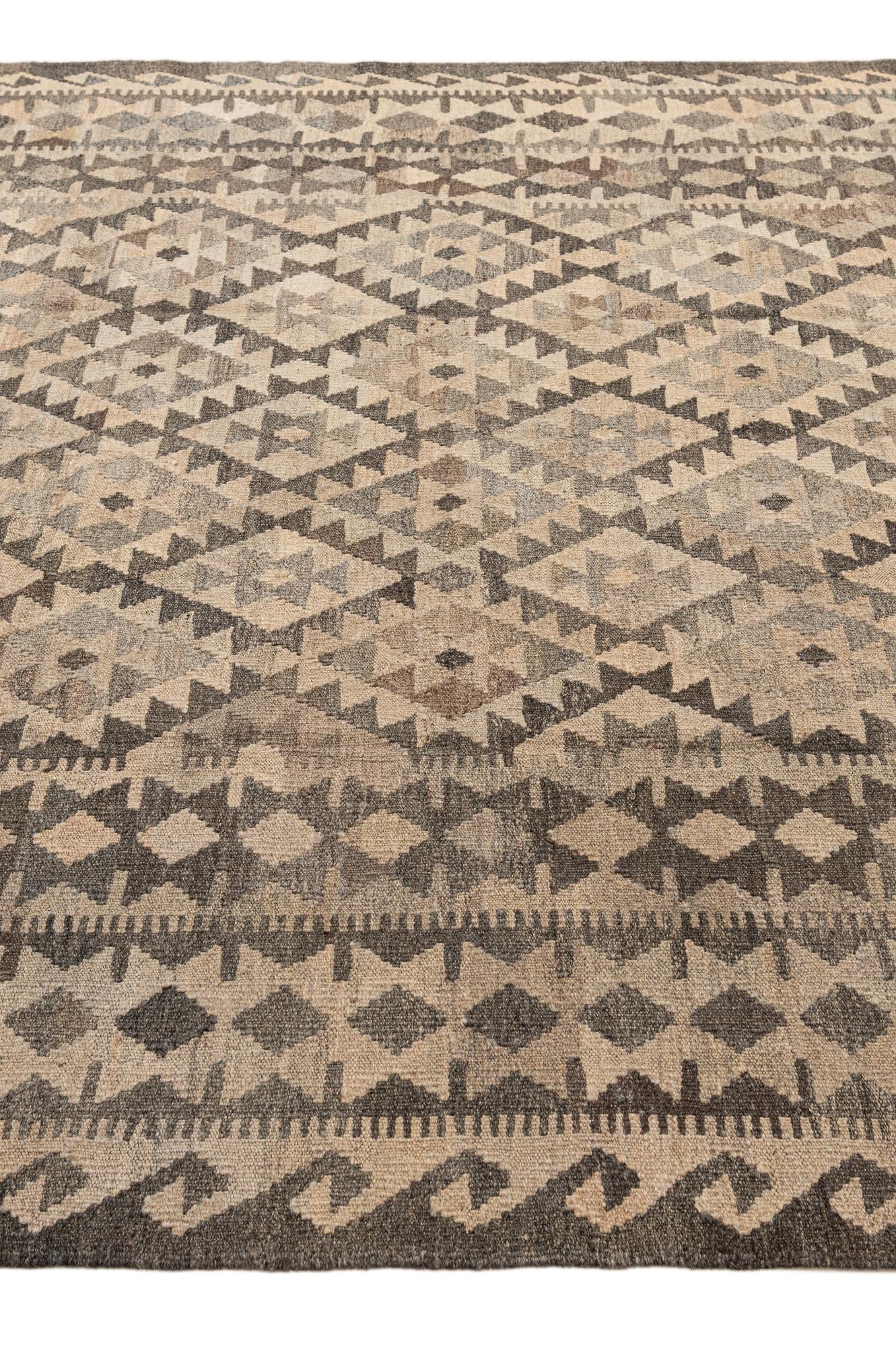 6' 10 x 9' 9 Hand Woven Kilim Maymana Wool Rug