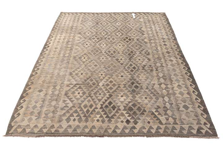 6' 11 x 9' 9 Hand Woven Kilim Maymana Wool Rug