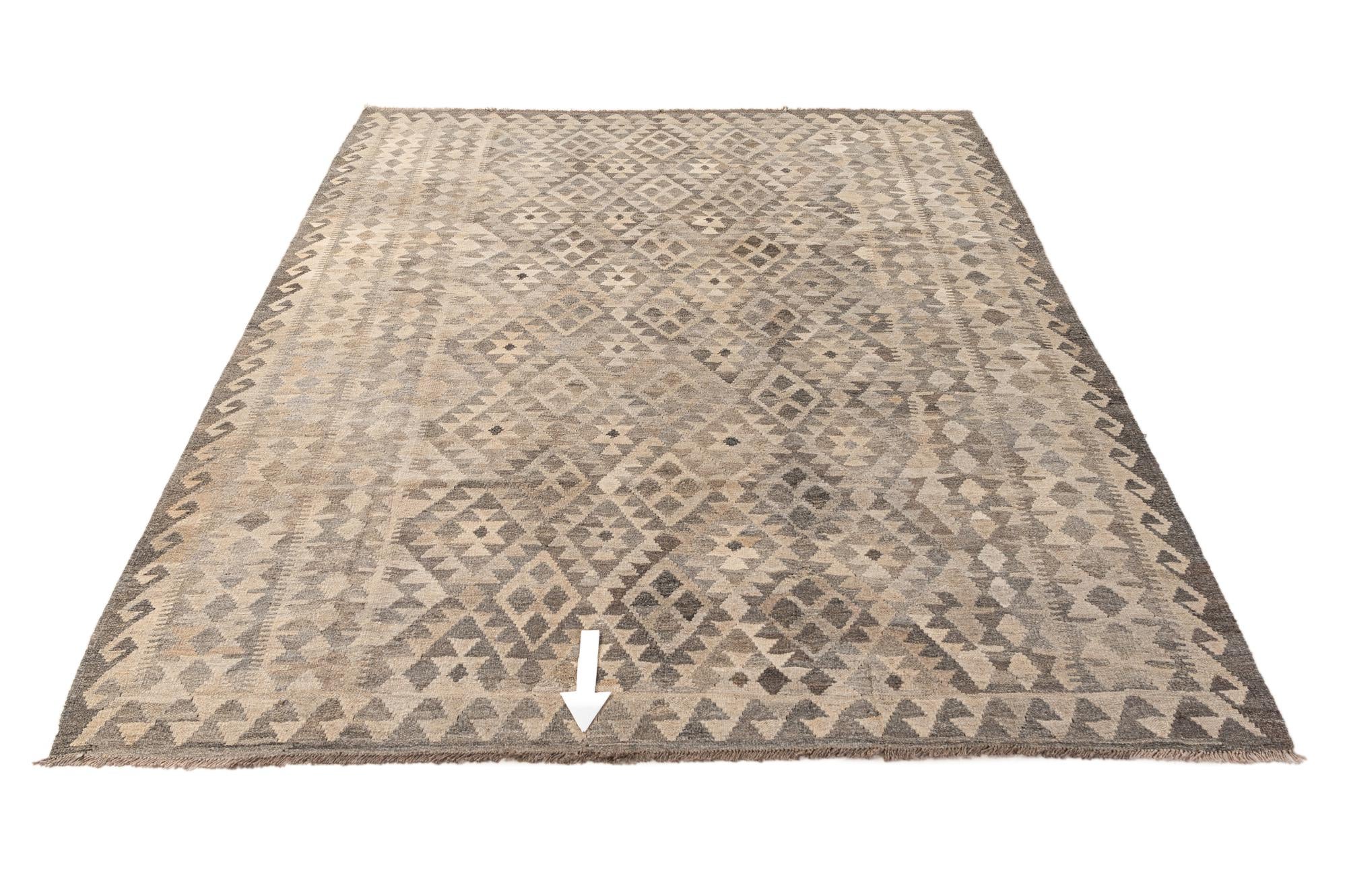 6' 11 x 9' 9 Hand Woven Kilim Maymana Wool Rug