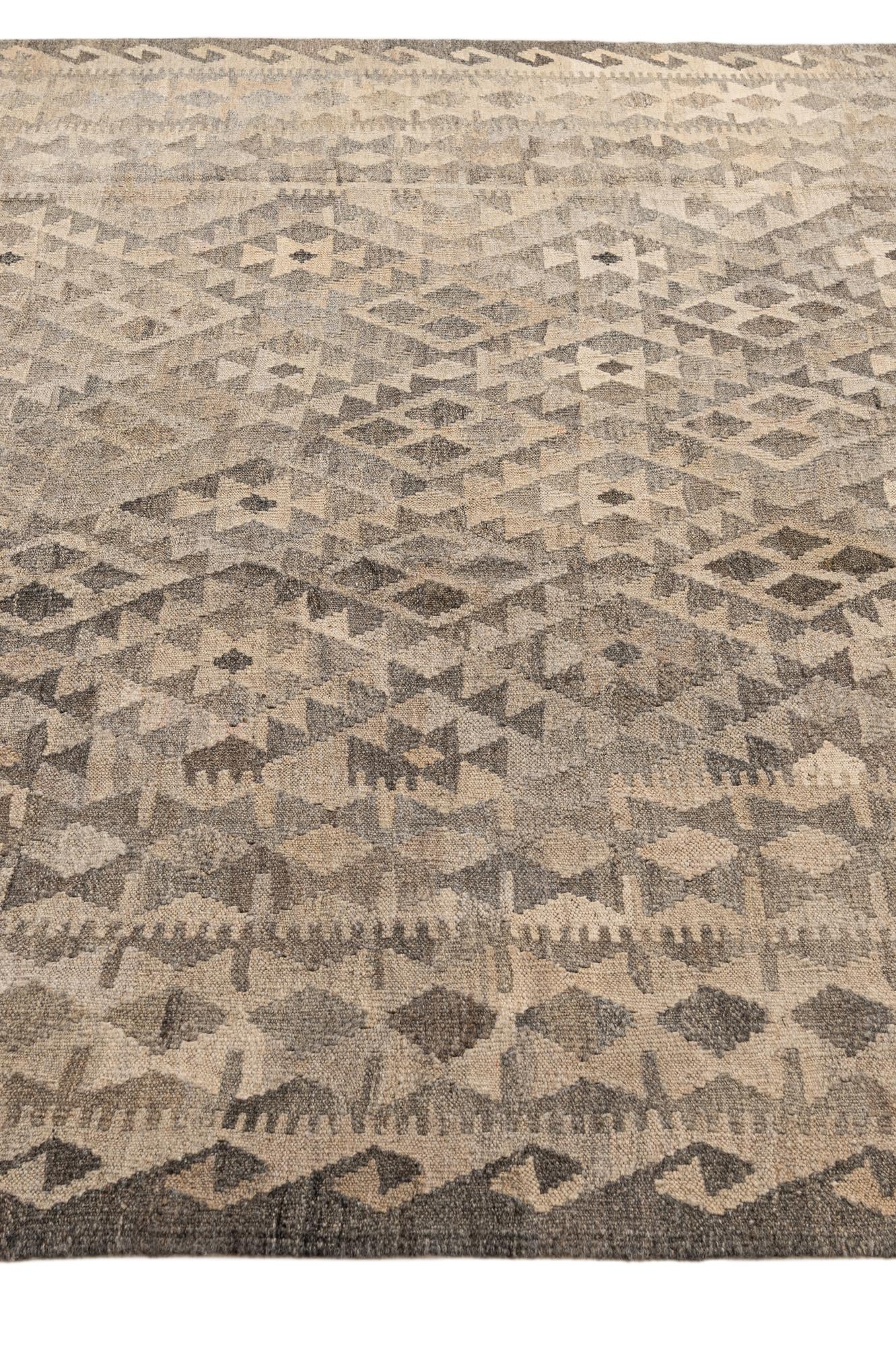 6' 11 x 9' 9 Hand Woven Kilim Maymana Wool Rug