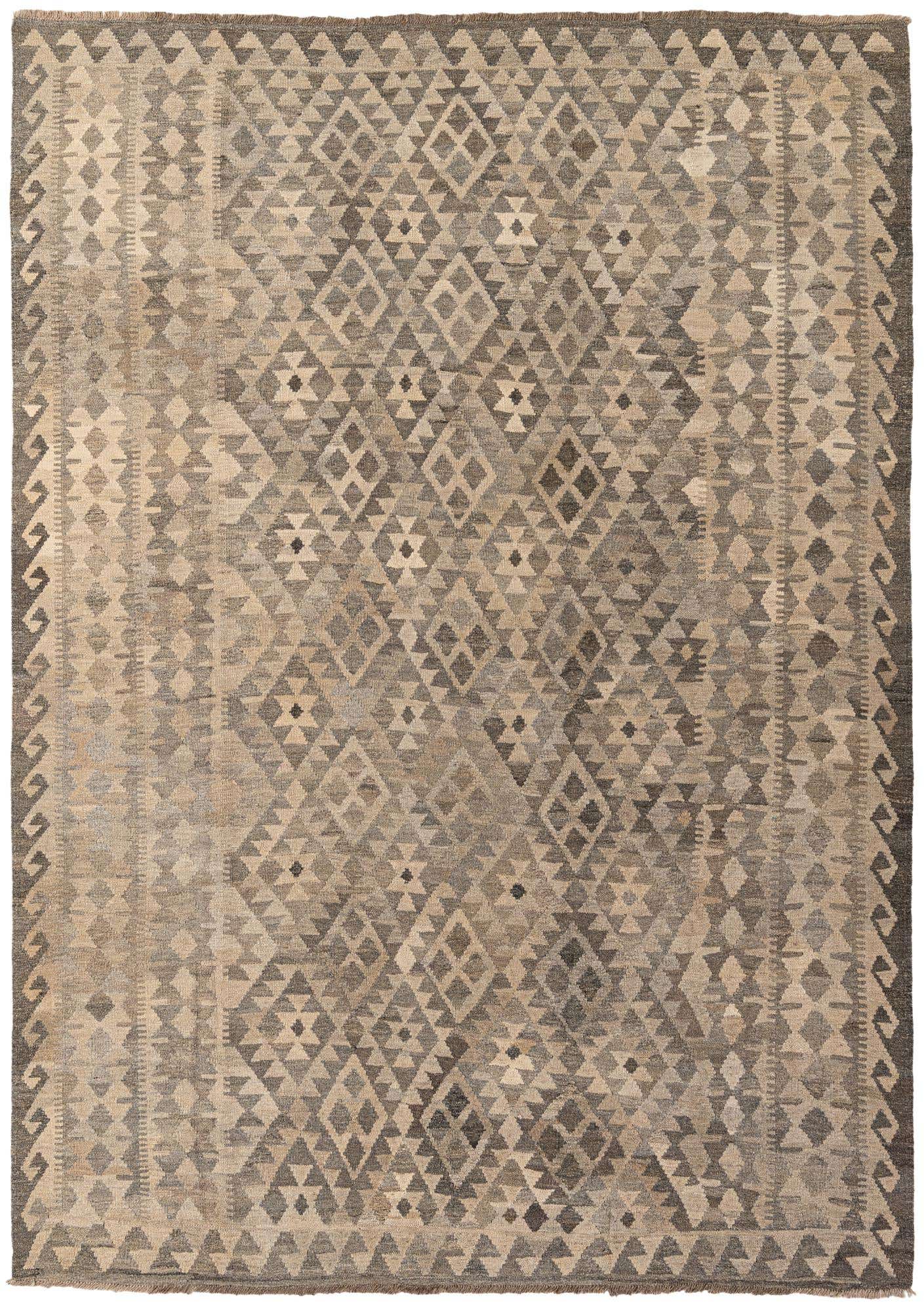 6' 11 x 9' 9 Hand Woven Kilim Maymana Wool Rug