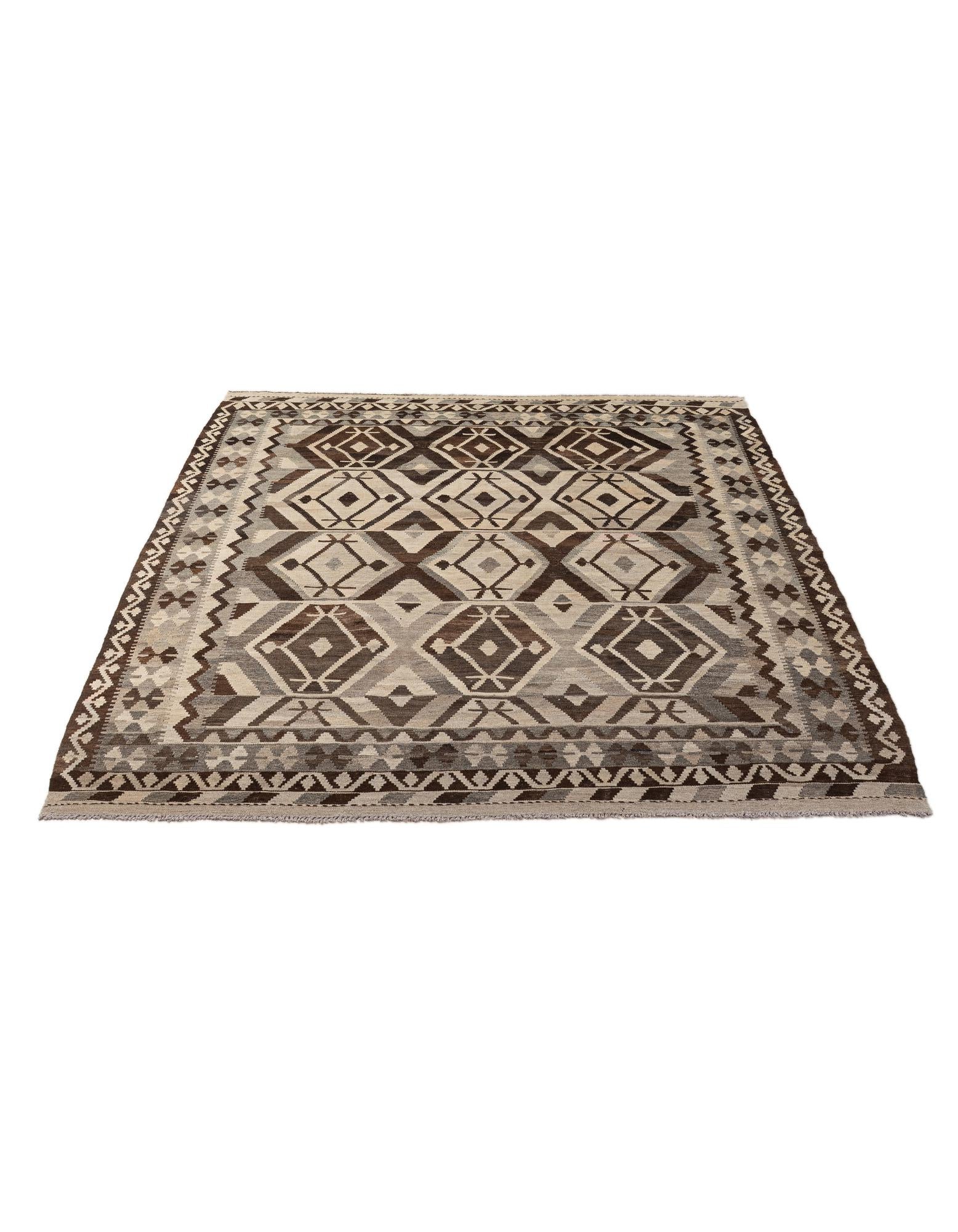 6' 9 x 9' 8 Hand Woven Kilim Maymana Wool Rug