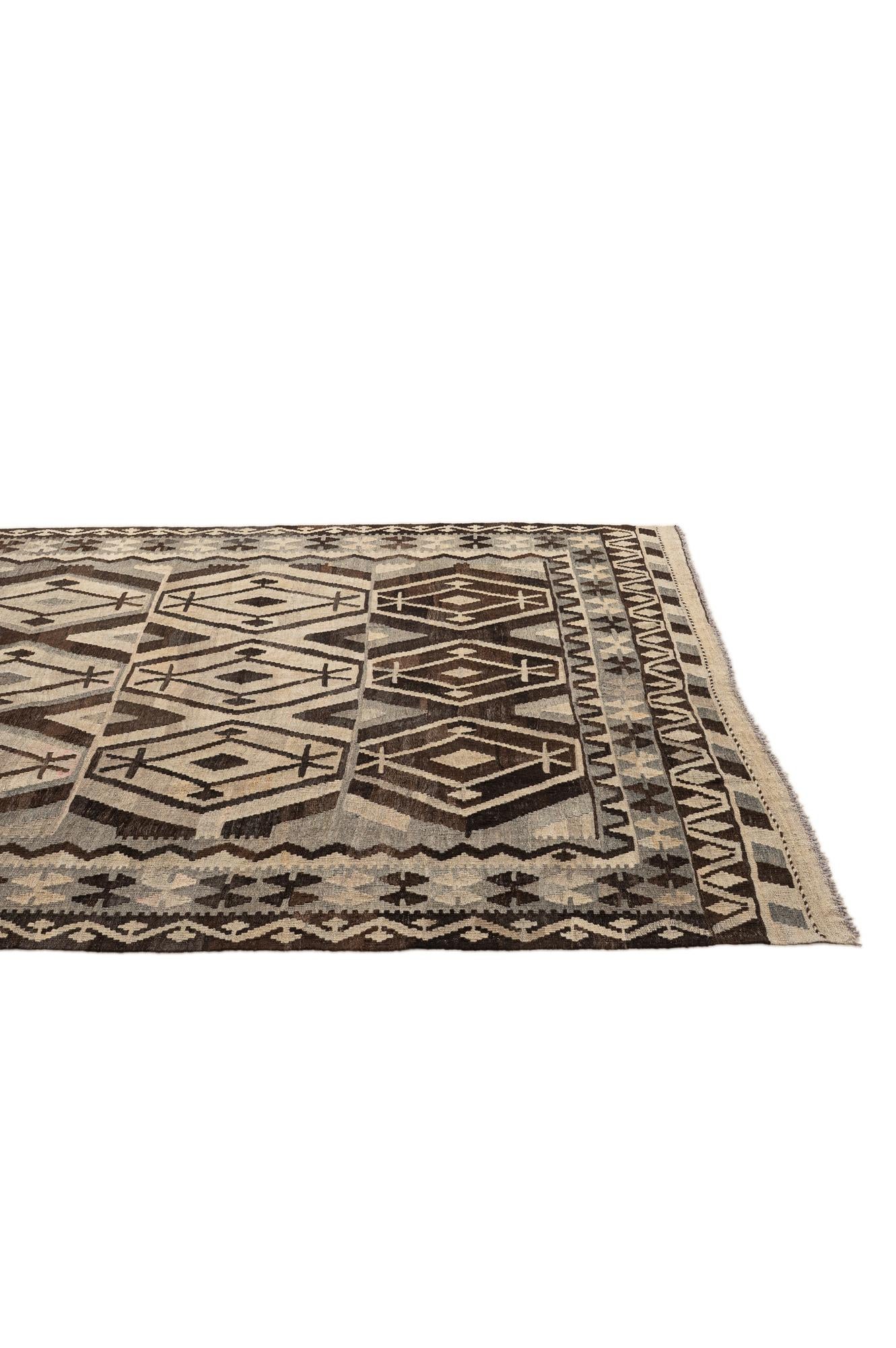 6' 9 x 9' 8 Hand Woven Kilim Maymana Wool Rug