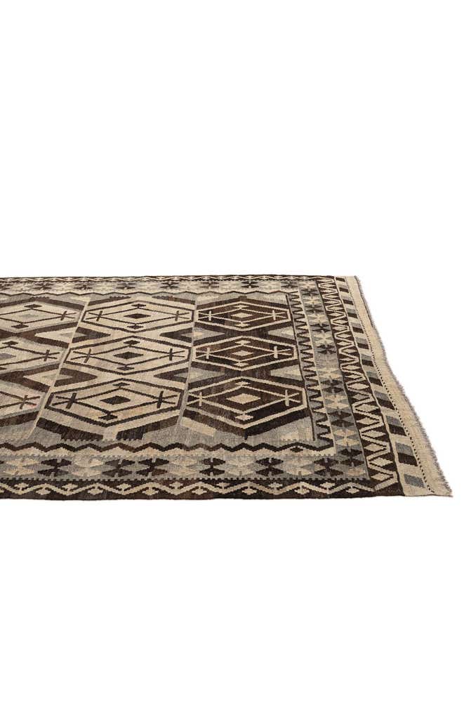 6' 9 x 9' 8 Hand Woven Kilim Maymana Wool Rug