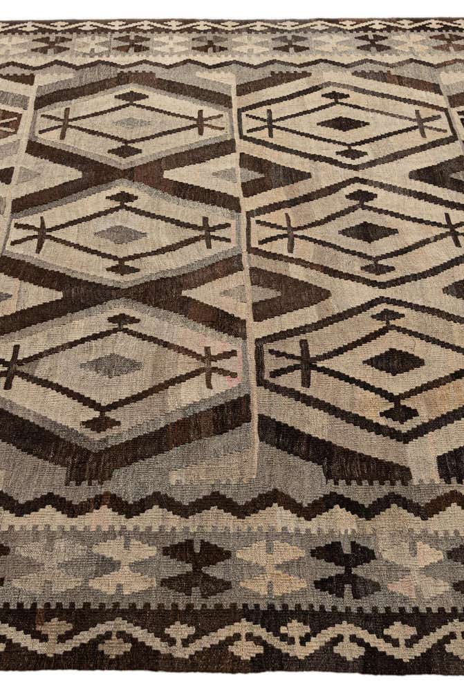 6' 9 x 9' 8 Hand Woven Kilim Maymana Wool Rug