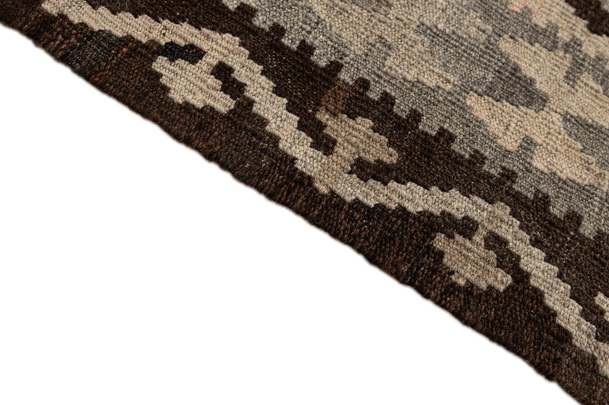 6' 9 x 9' 8 Hand Woven Kilim Maymana Wool Rug