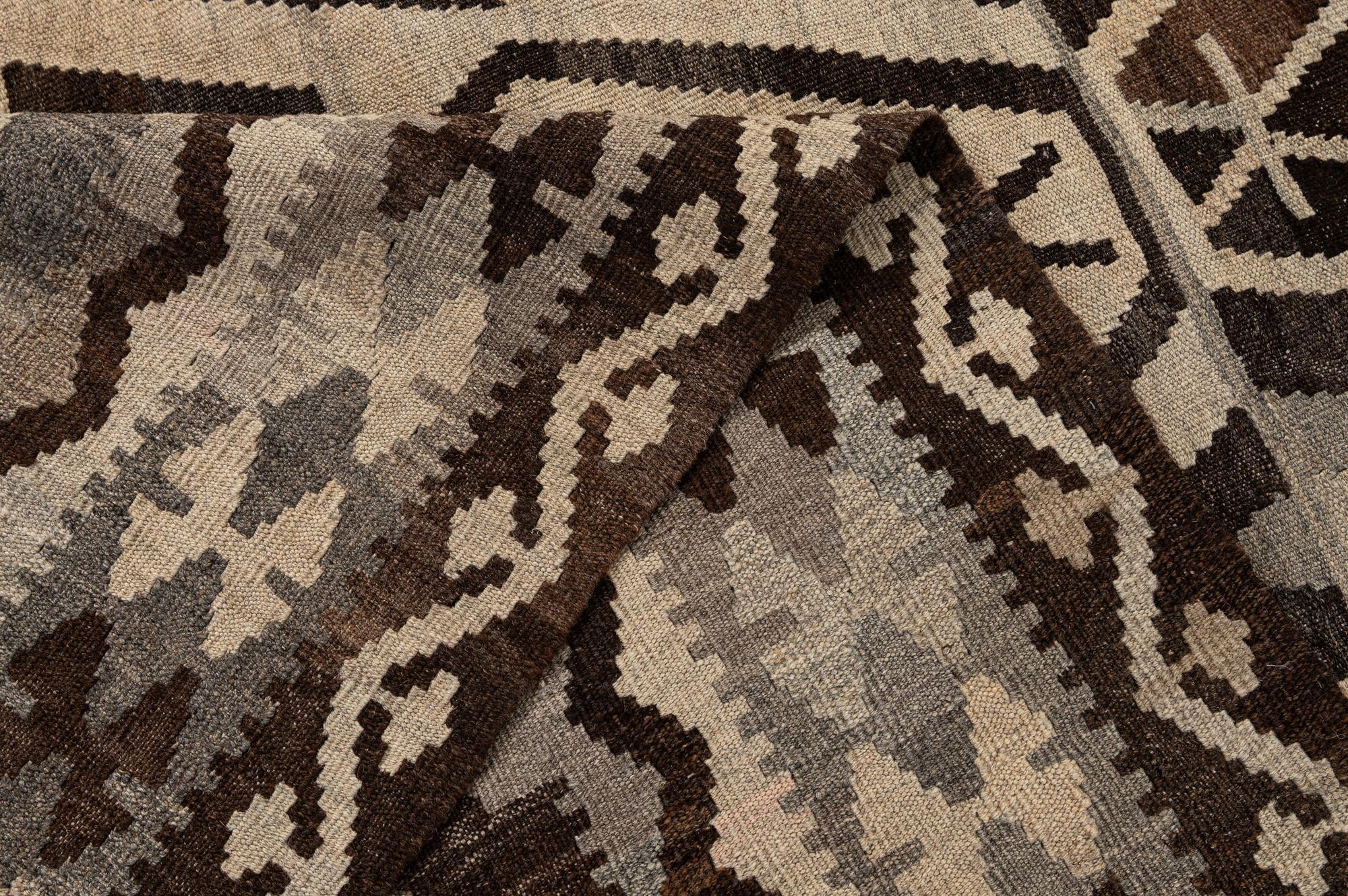 6' 9 x 9' 8 Hand Woven Kilim Maymana Wool Rug