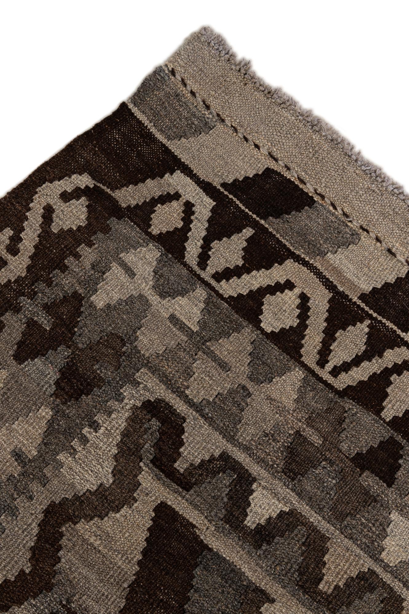 6' 9 x 9' 8 Hand Woven Kilim Maymana Wool Rug
