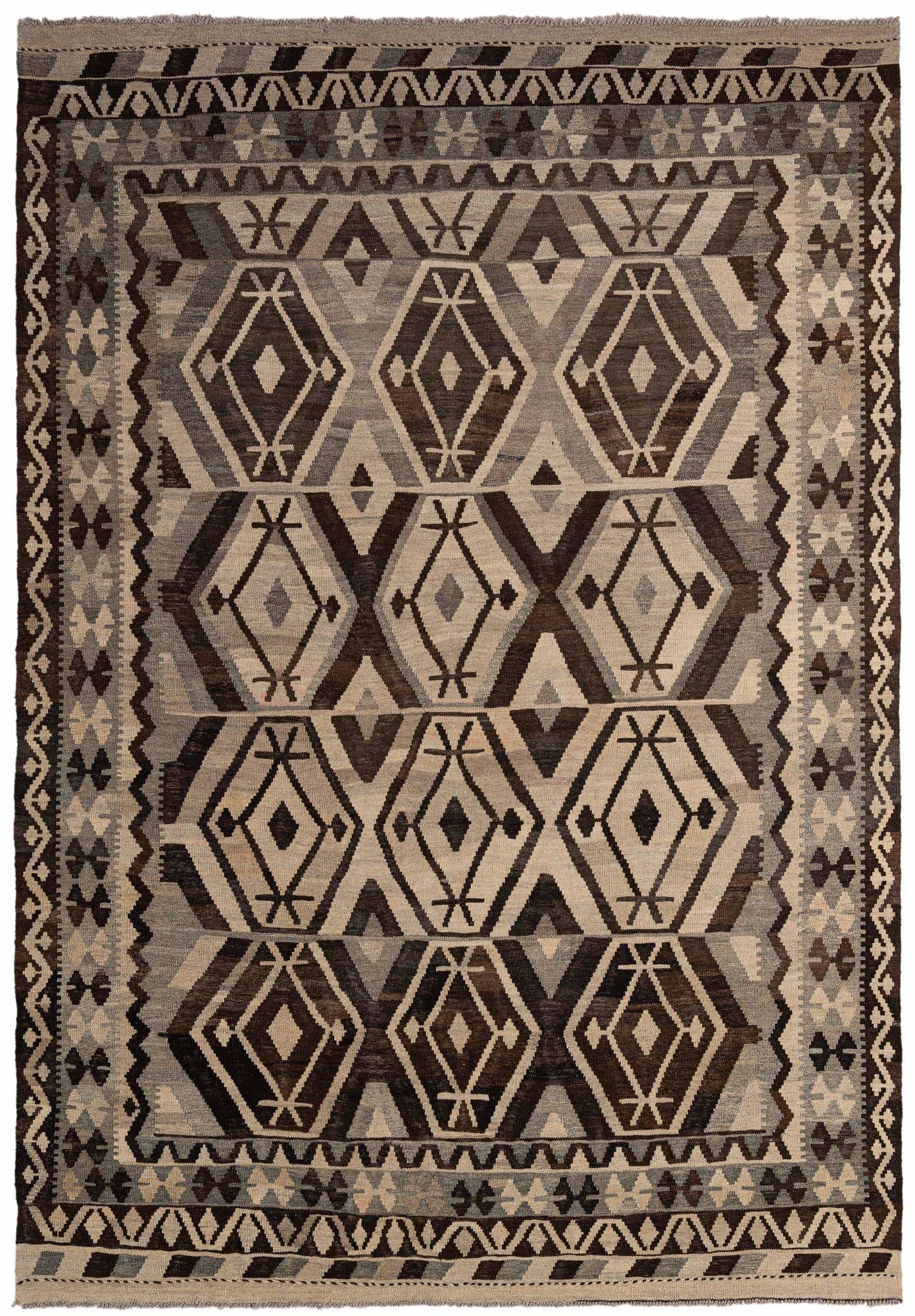 6' 9 x 9' 8 Hand Woven Kilim Maymana Wool Rug
