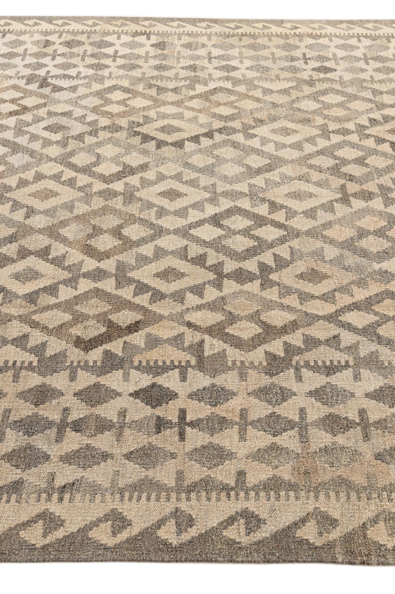 6' 11 x 9' 10 Hand Woven Kilim Maymana Wool Rug