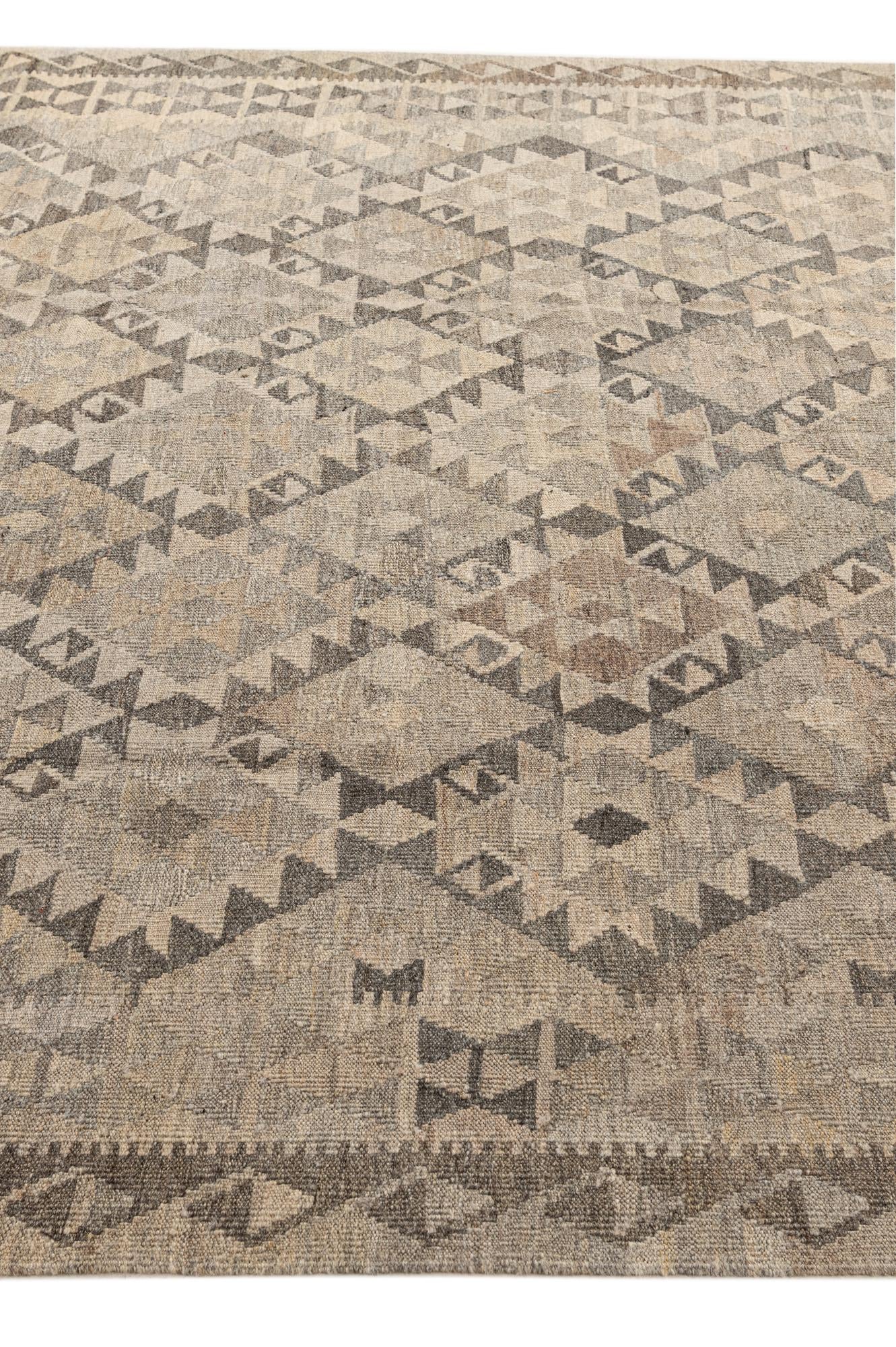 6' 9 x 10' Hand Woven Kilim Maymana Wool Rug