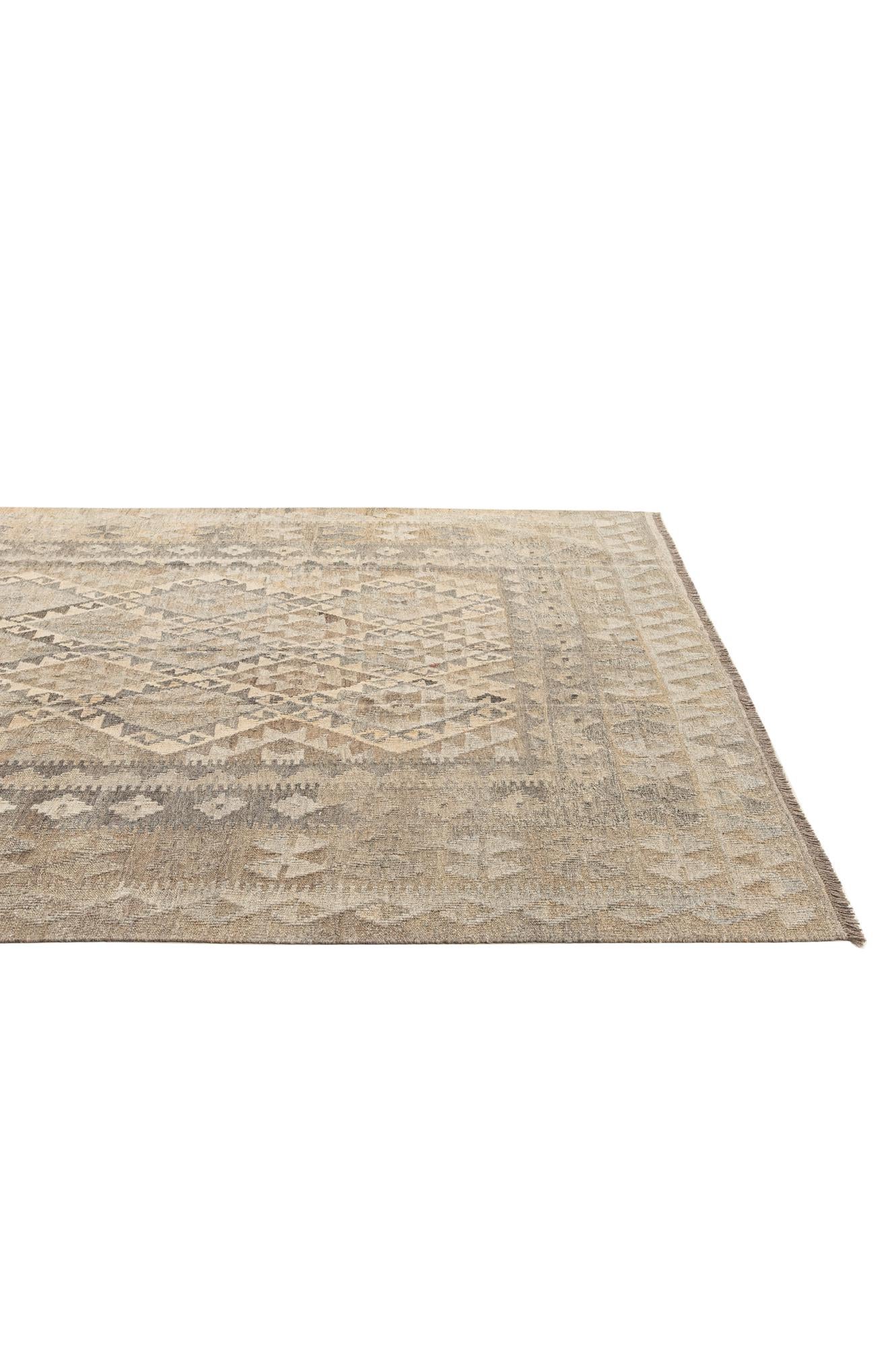 6' 11 x 9' 9 Hand Woven Kilim Maymana Wool Rug