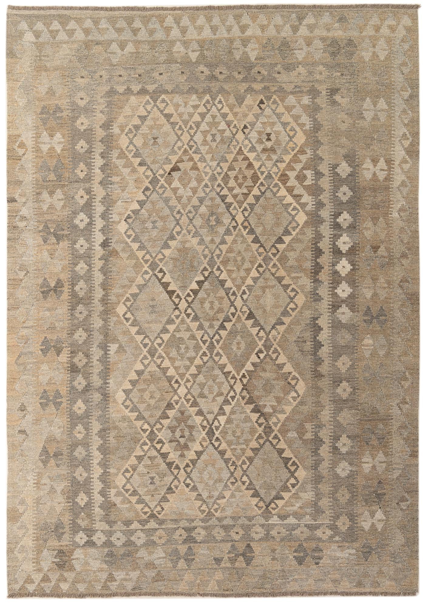 6' 11 x 9' 9 Hand Woven Kilim Maymana Wool Rug