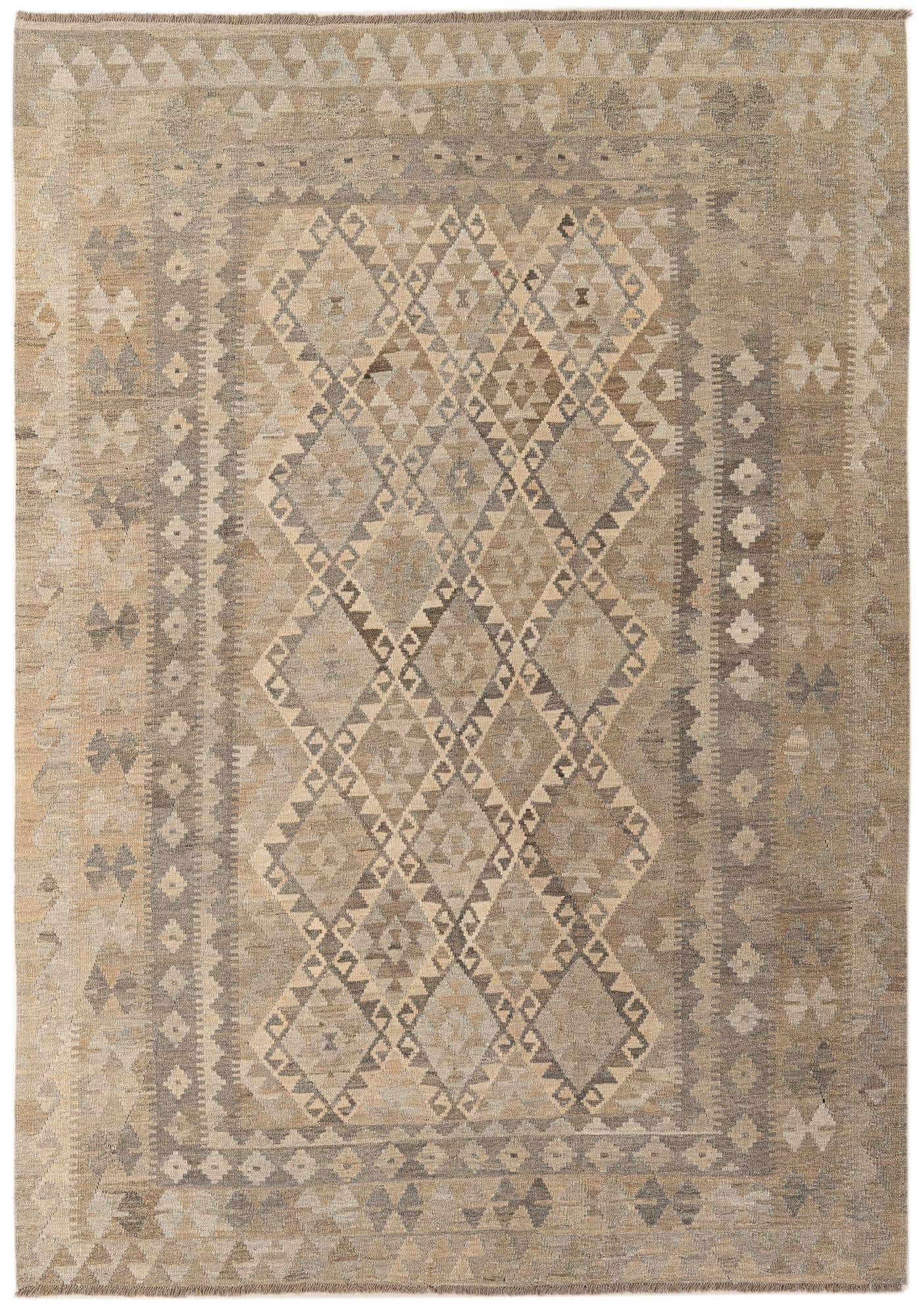 6' 11 x 9' 9 Hand Woven Kilim Maymana Wool Rug