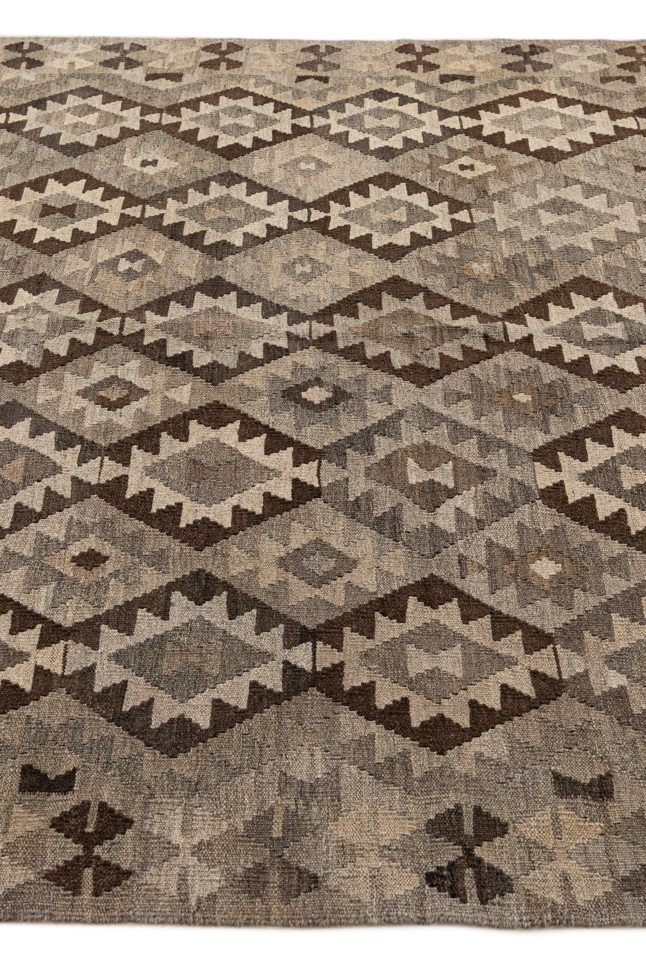 6' 9 x 9' 9 Hand Woven Kilim Maymana Wool Rug