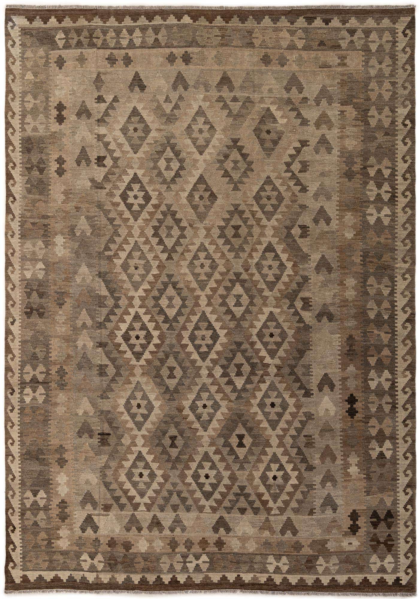6' 9 x 9' 8 Hand Knotted Kilim Maymana Wool Rug