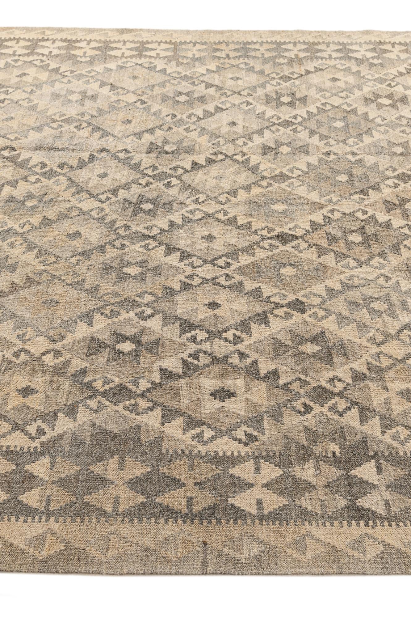 6' 10 x 9' 9 Hand Woven Kilim Maymana Wool Rug