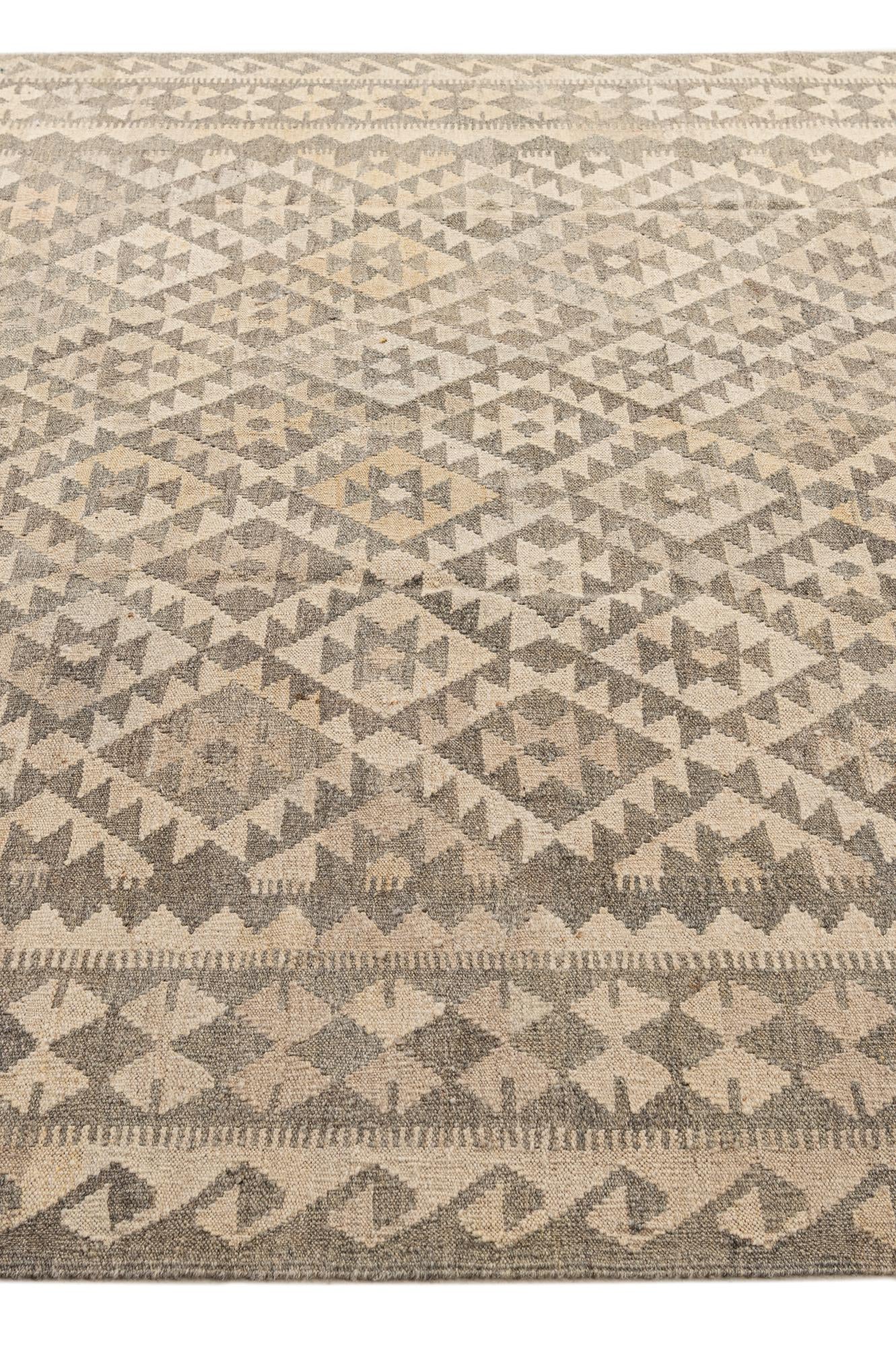 6' 10 x 9' 9 Hand Woven Kilim Maymana Wool Rug