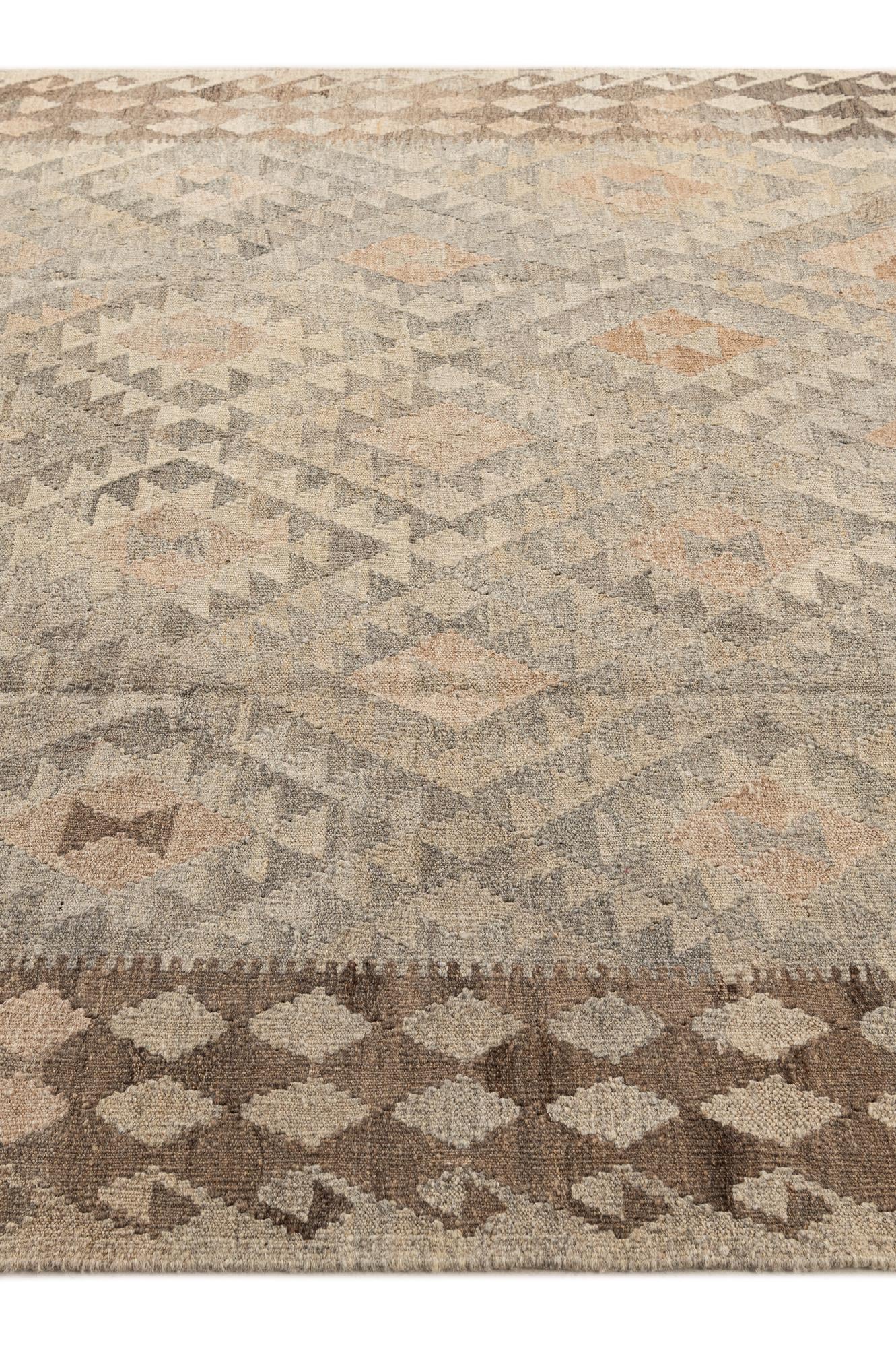 7' 1 x 9' 11 Hand Woven Kilim Maymana Wool Rug