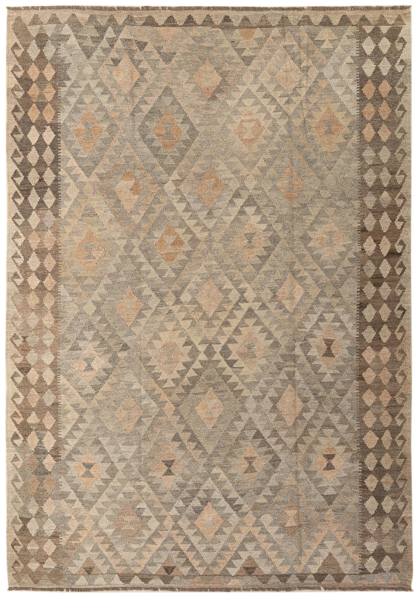 7' 1 x 9' 11 Hand Woven Kilim Maymana Wool Rug