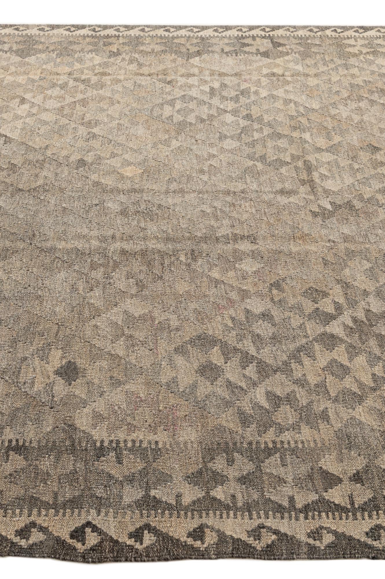6' 10 x 9' 8 Hand Woven Kilim Maymana Wool Rug