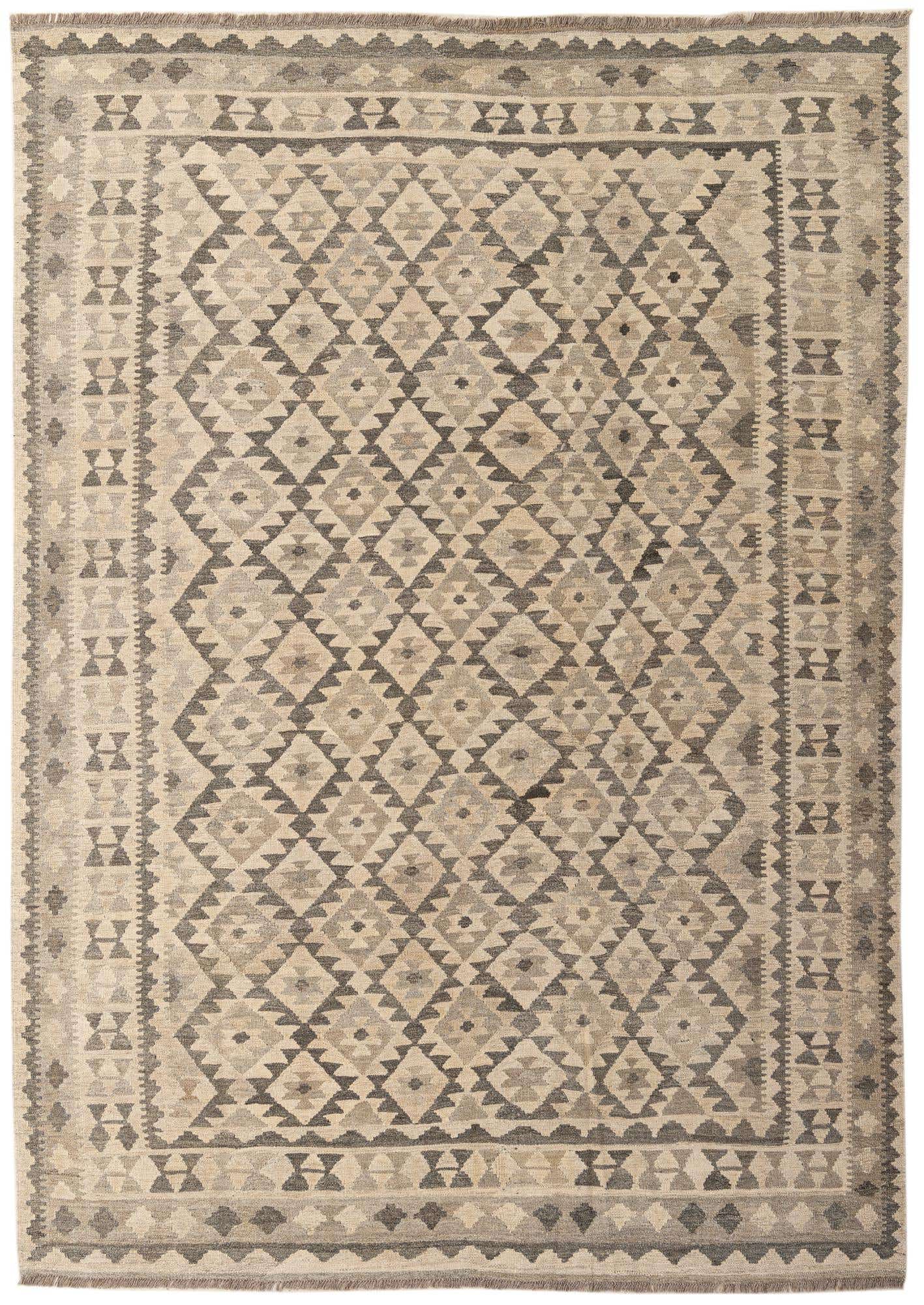 6' 11 x 9' 11 Hand Woven Kilim Maymana Wool Rug