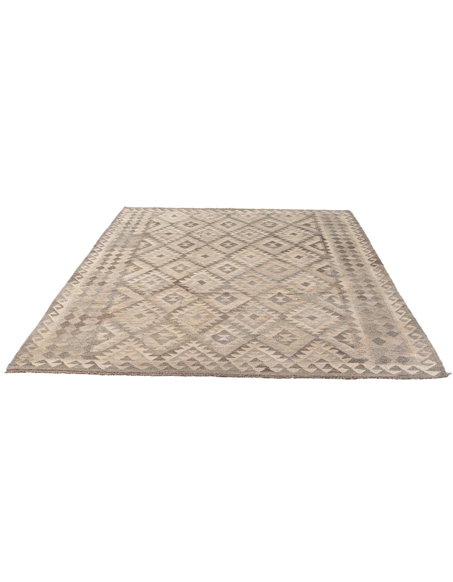 7' x 9' 9 Hand Woven Kilim Maymana Wool Rug