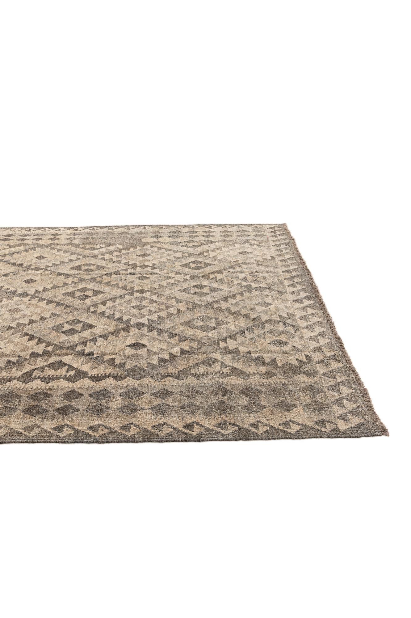 7' x 9' 9 Hand Woven Kilim Maymana Wool Rug
