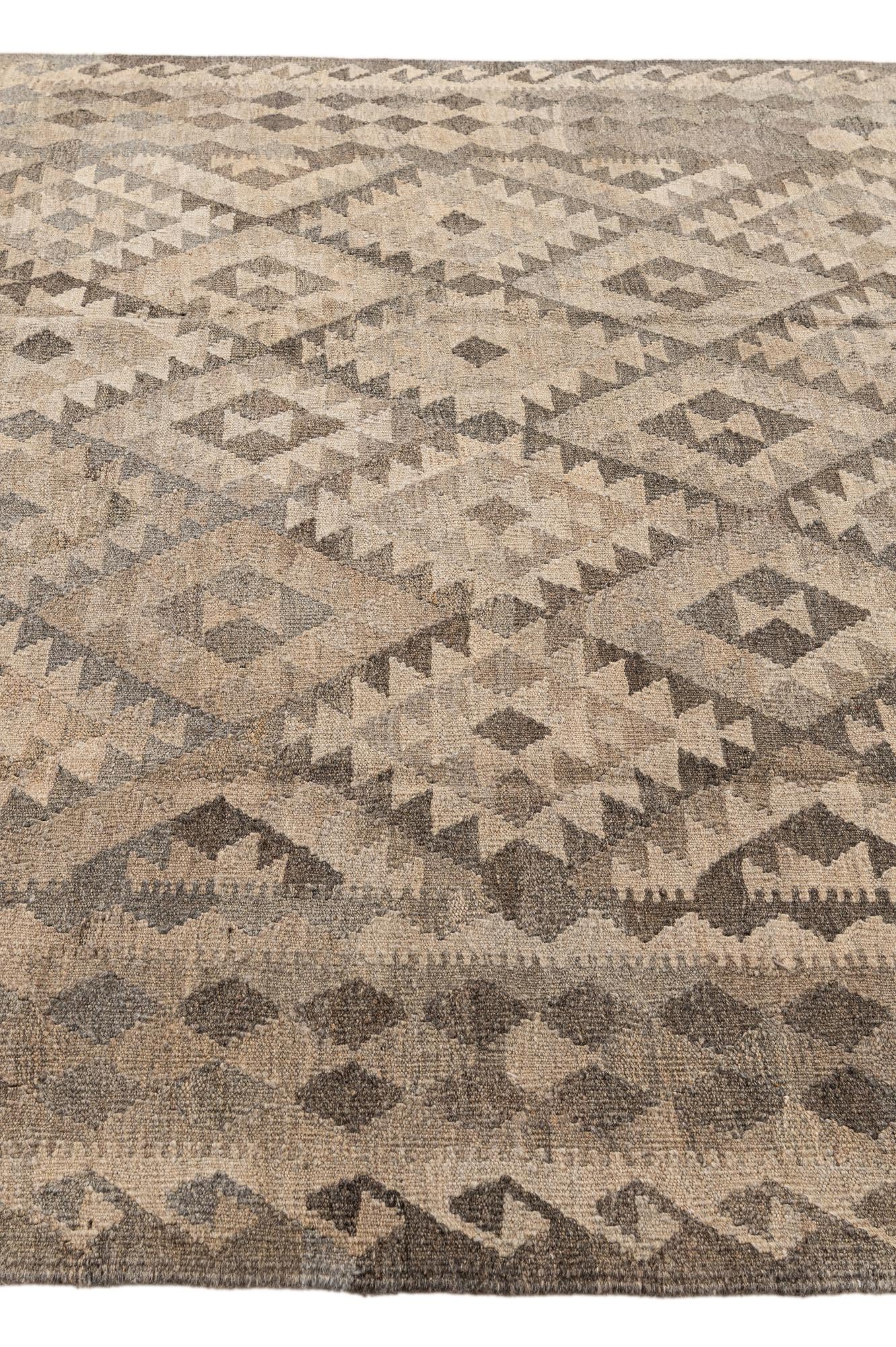 7' x 9' 9 Hand Woven Kilim Maymana Wool Rug
