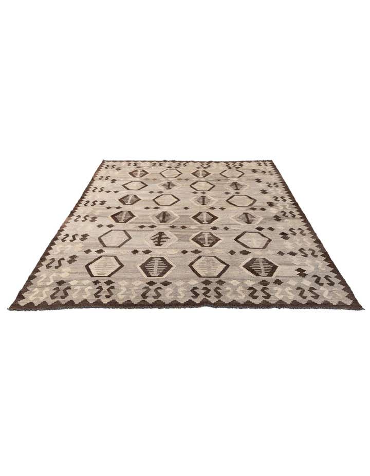 6' 10 x 9' 8 Hand Woven Kilim Maymana Wool Rug