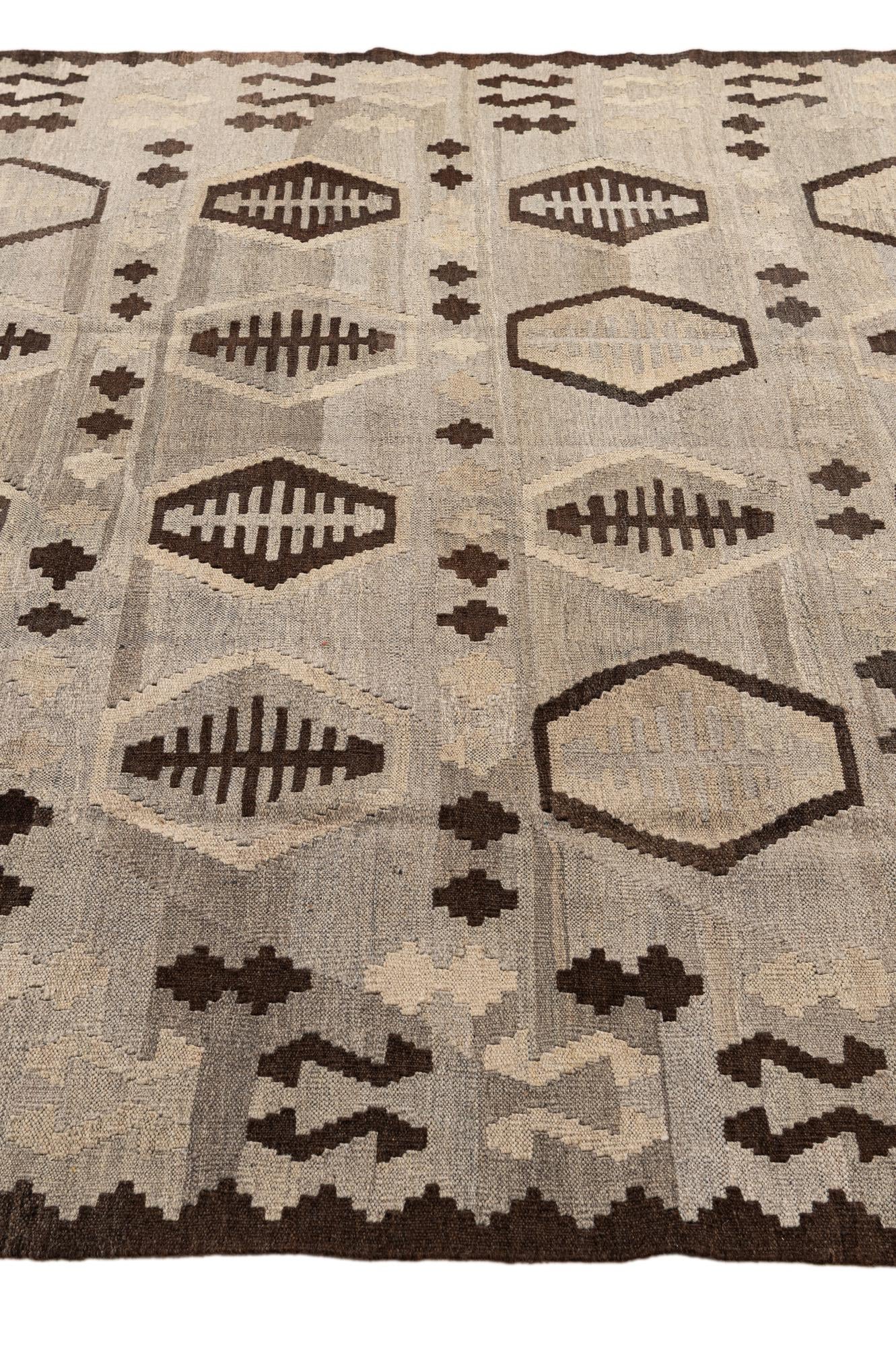 6' 10 x 9' 8 Hand Woven Kilim Maymana Wool Rug